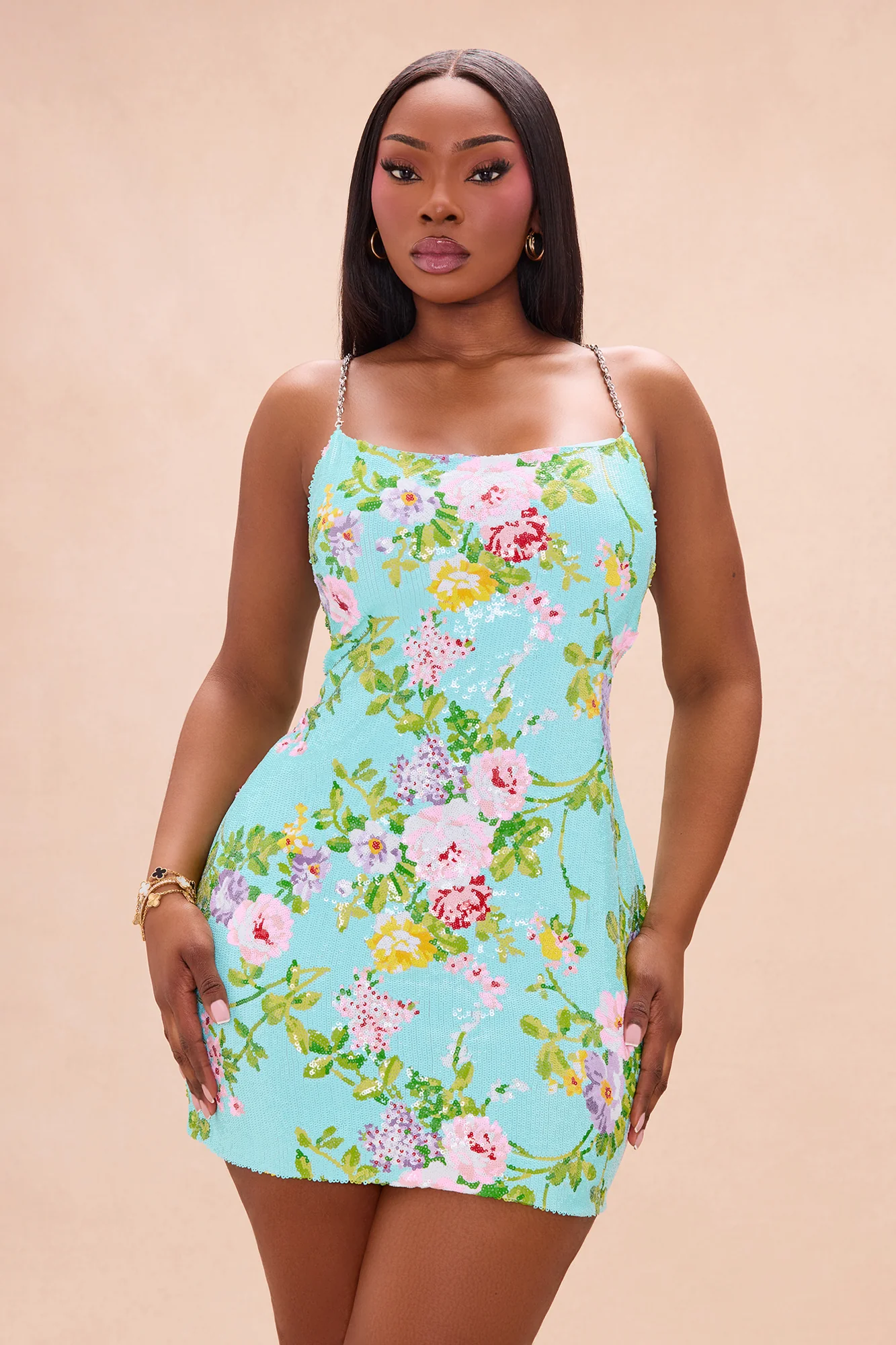 Leah Sequin Mini Dress - Turquoise/combo - Image 6