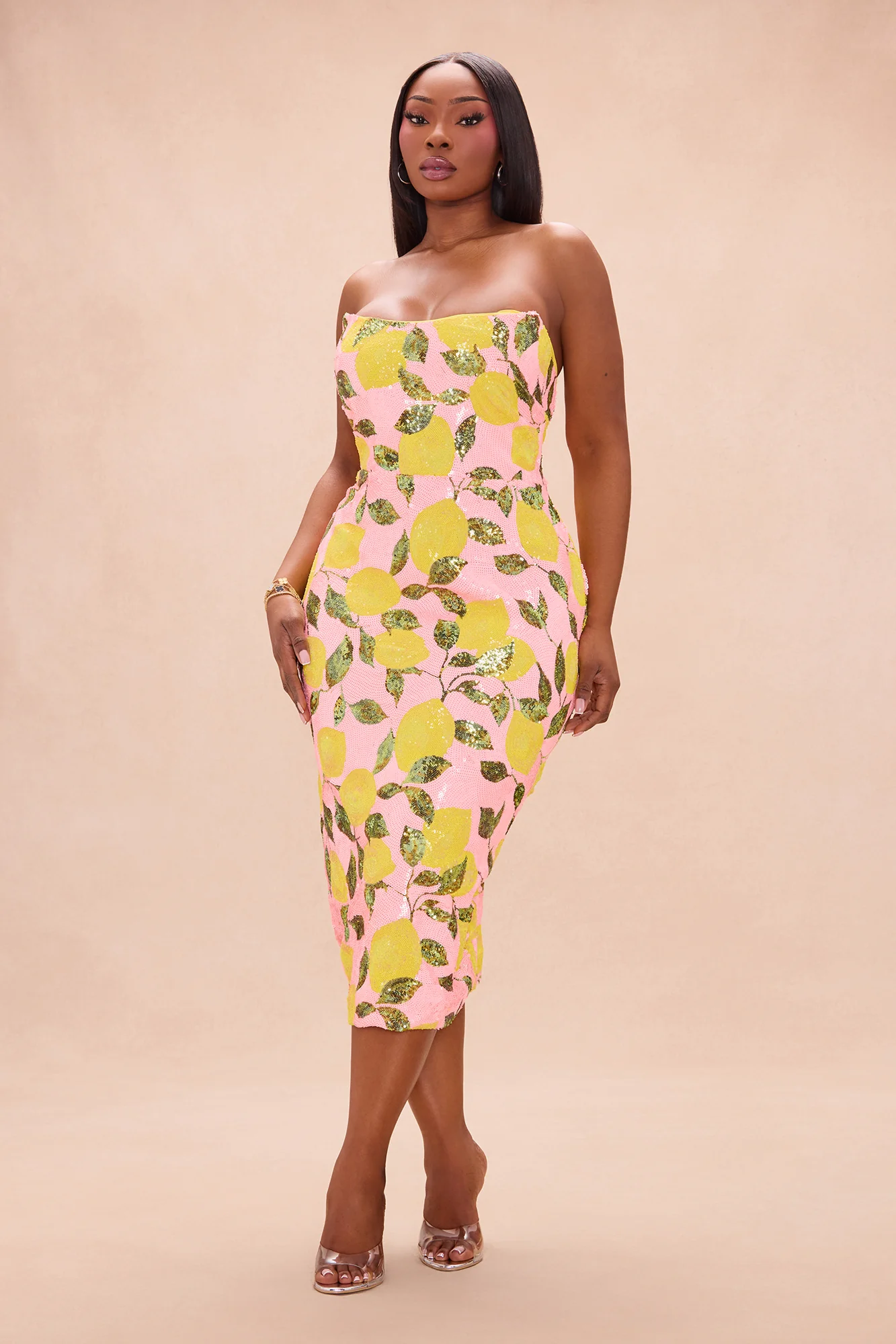 Leah Strapless Sequin Midi Dress - Pink/combo - Image 5