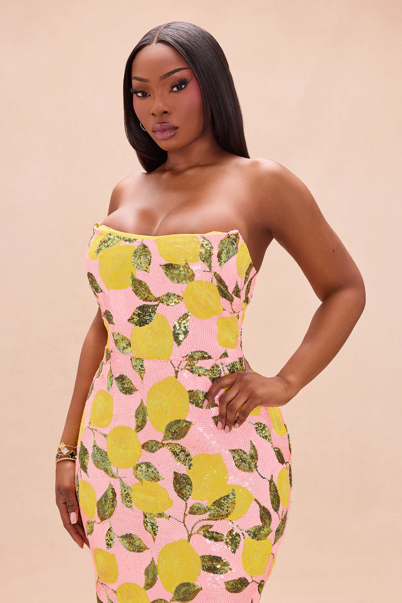 Leah Strapless Sequin Midi Dress - Pink/combo - Image 6
