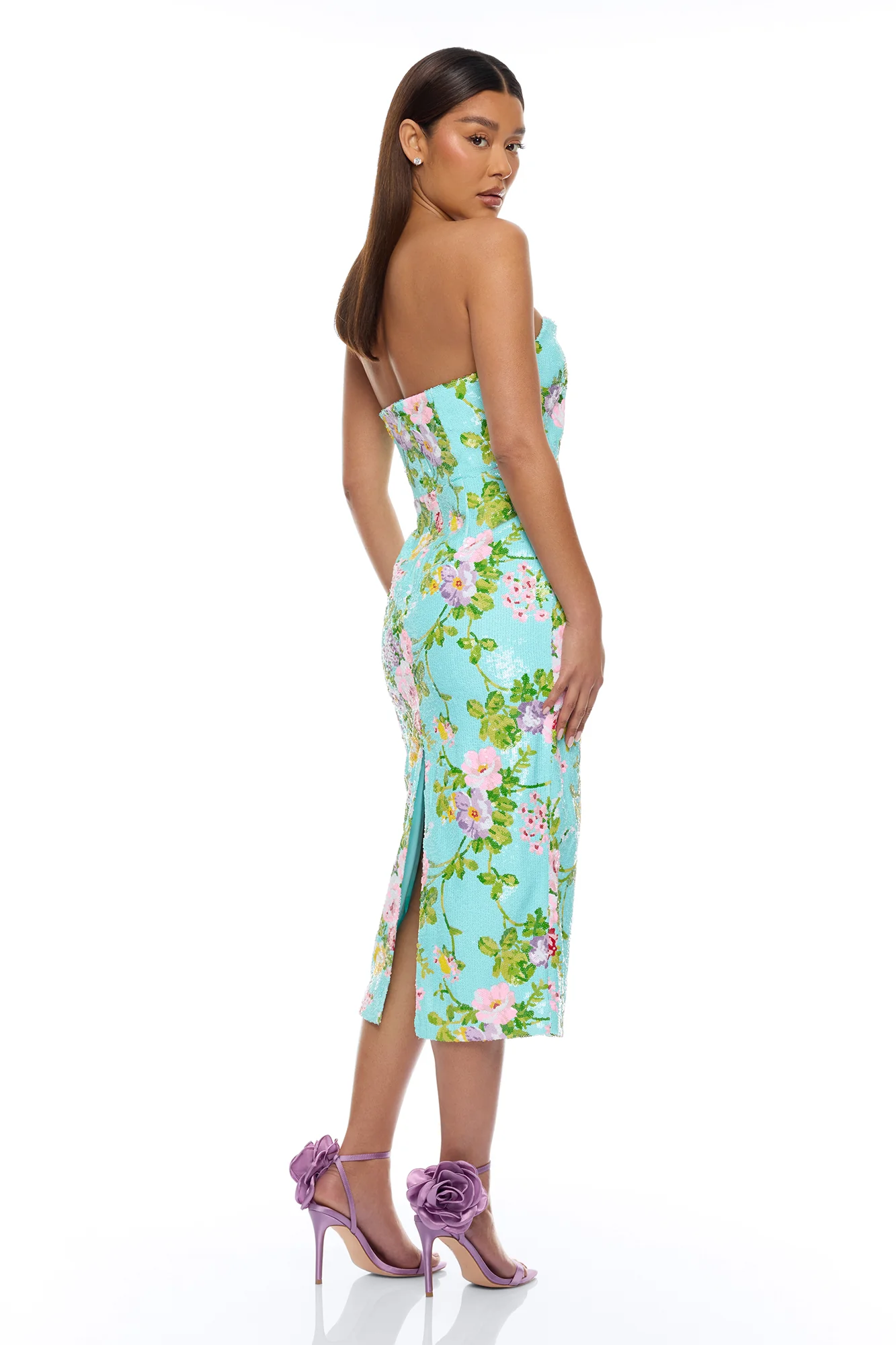 Leah Strapless Sequin Midi Dress - Turquoise/combo - Image 4