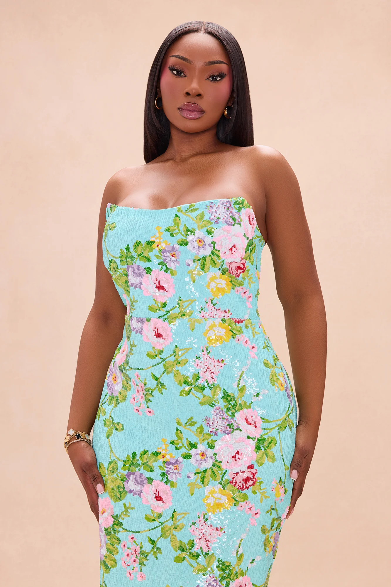 Leah Strapless Sequin Midi Dress - Turquoise/combo - Image 6