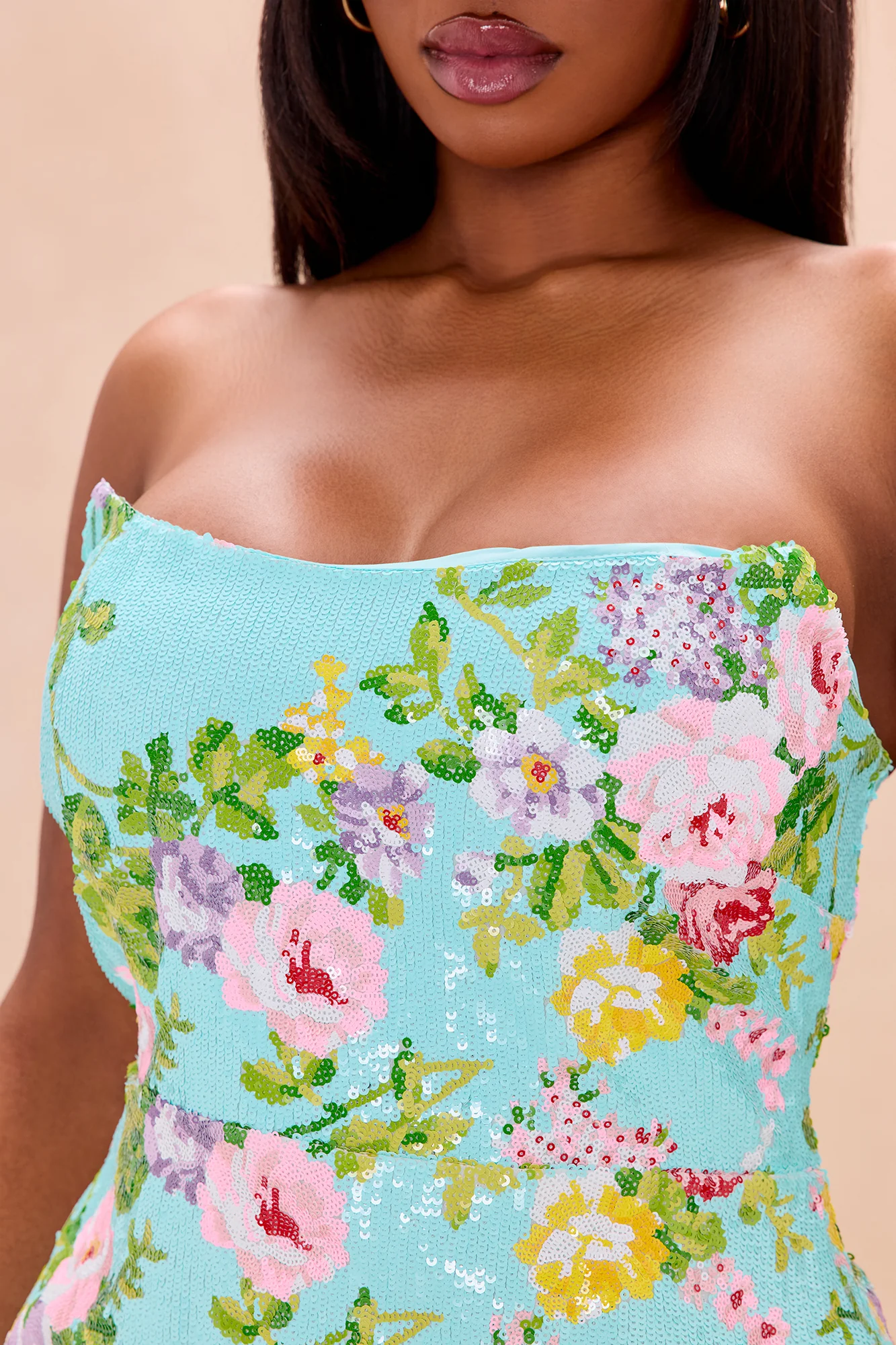 Leah Strapless Sequin Midi Dress - Turquoise/combo - Image 7