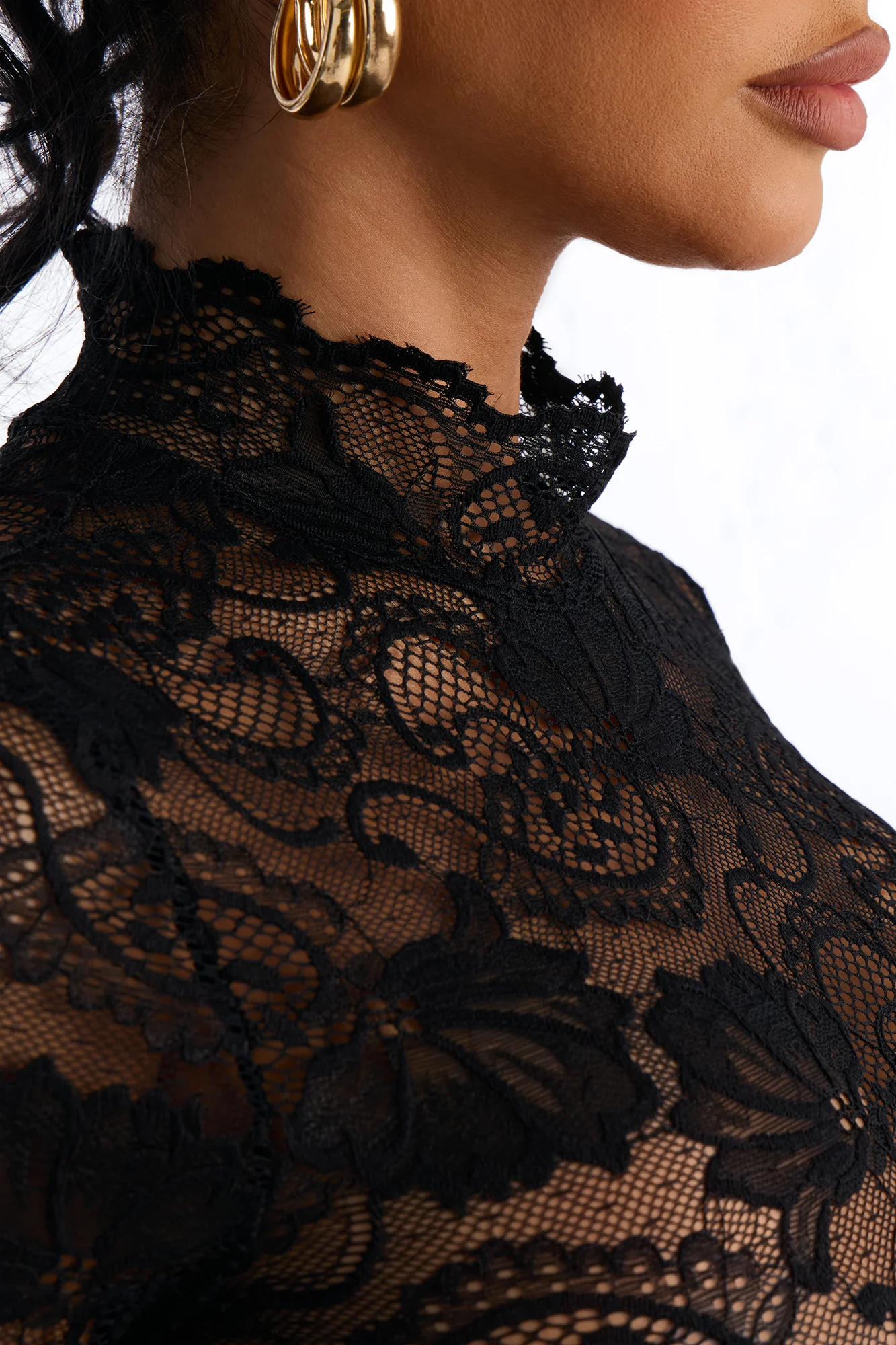 Leana Lace Sheer Micro Romper - Black - Image 3