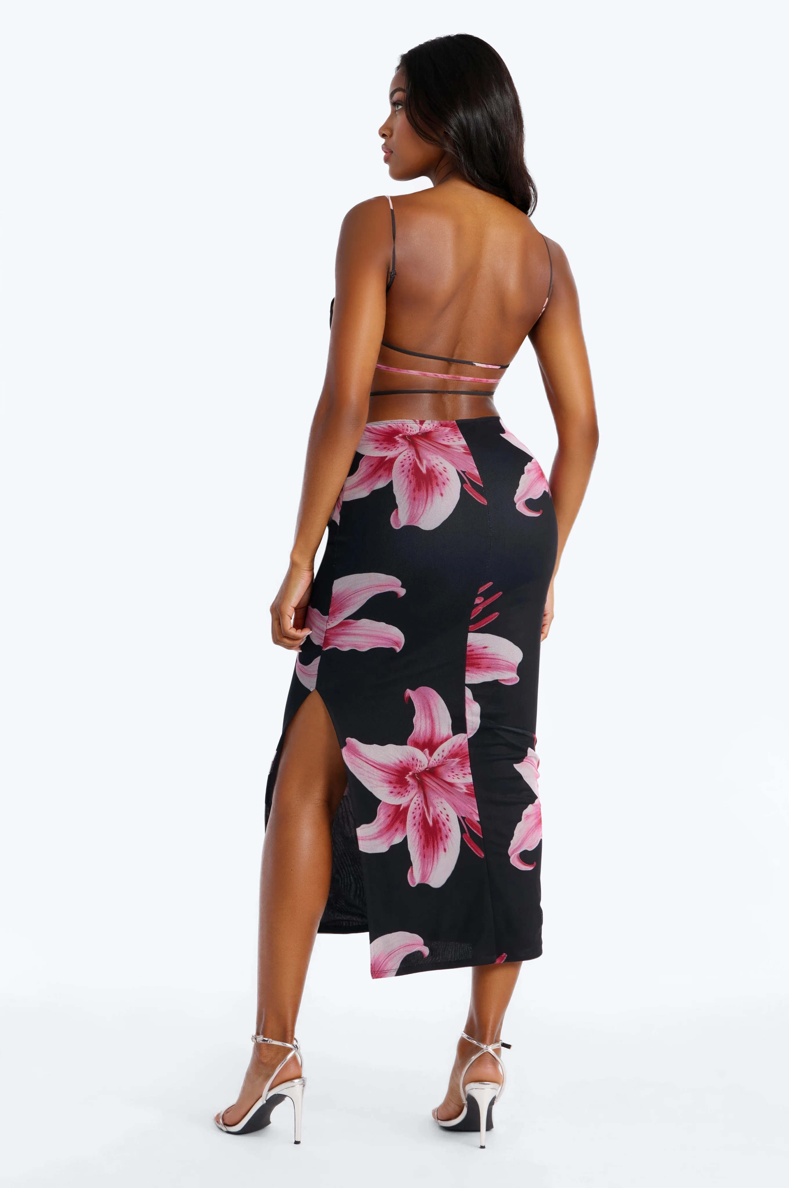 Leanna Mesh Backless Maxi Dresses - Black/combo - Image 4