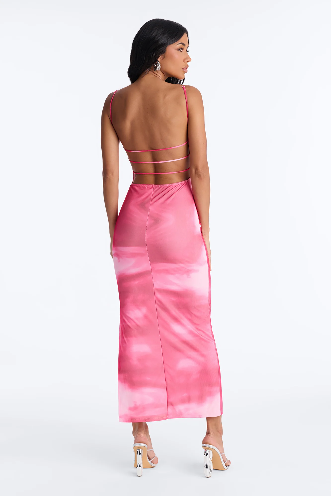 Leanna Mesh Backless Maxi Dresses - Pink/combo - Image 3