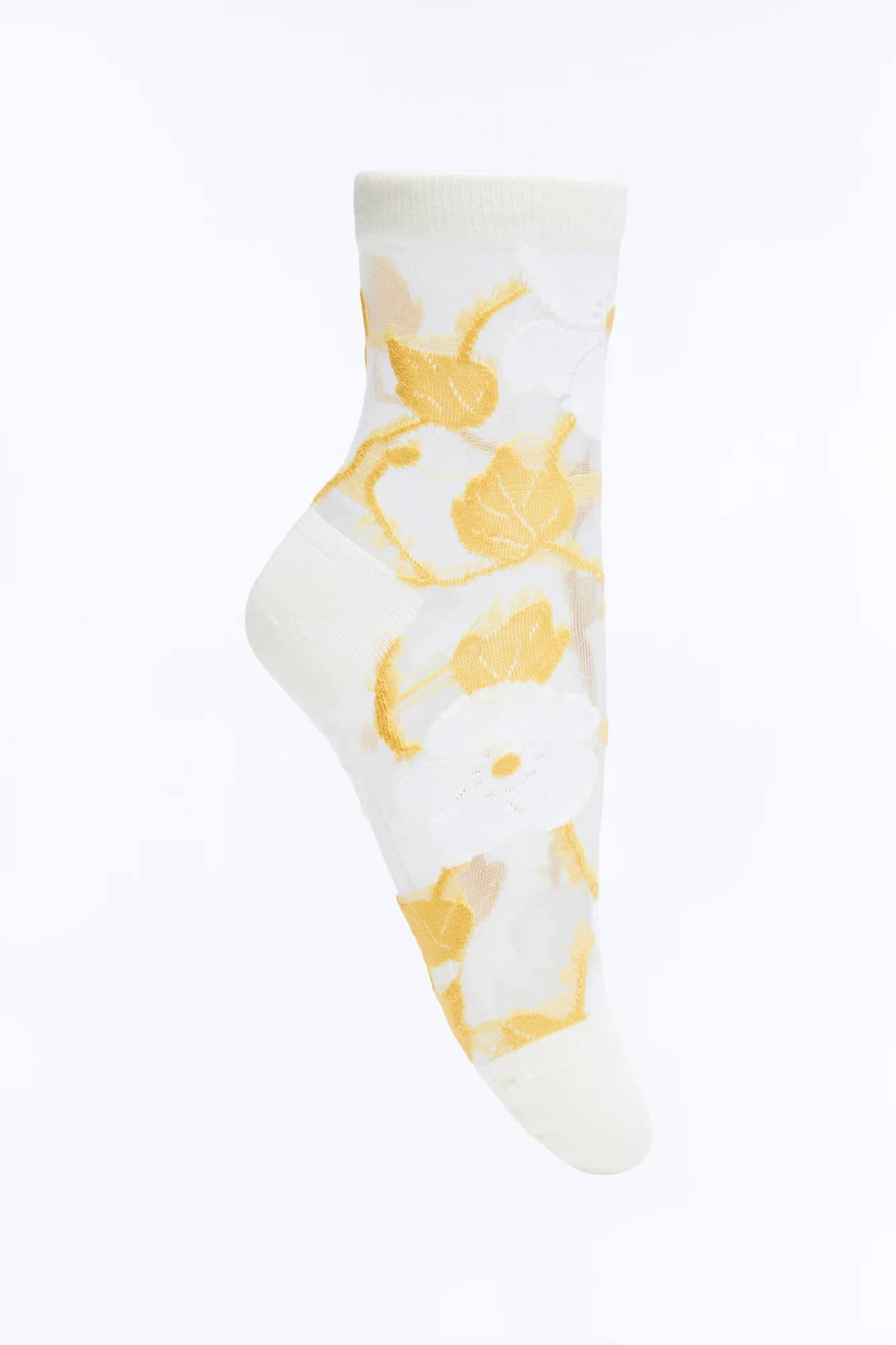 Leaves And Flowers Sheer Crew Socks - Ivory/combo - Image 2