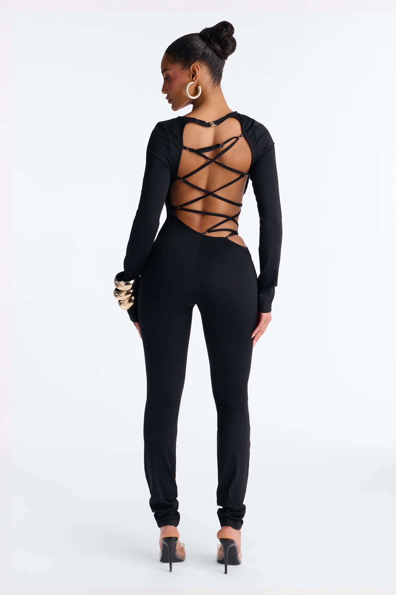 Lee Lace Up Skinny Leg Jumpsuit - Black - Image 3