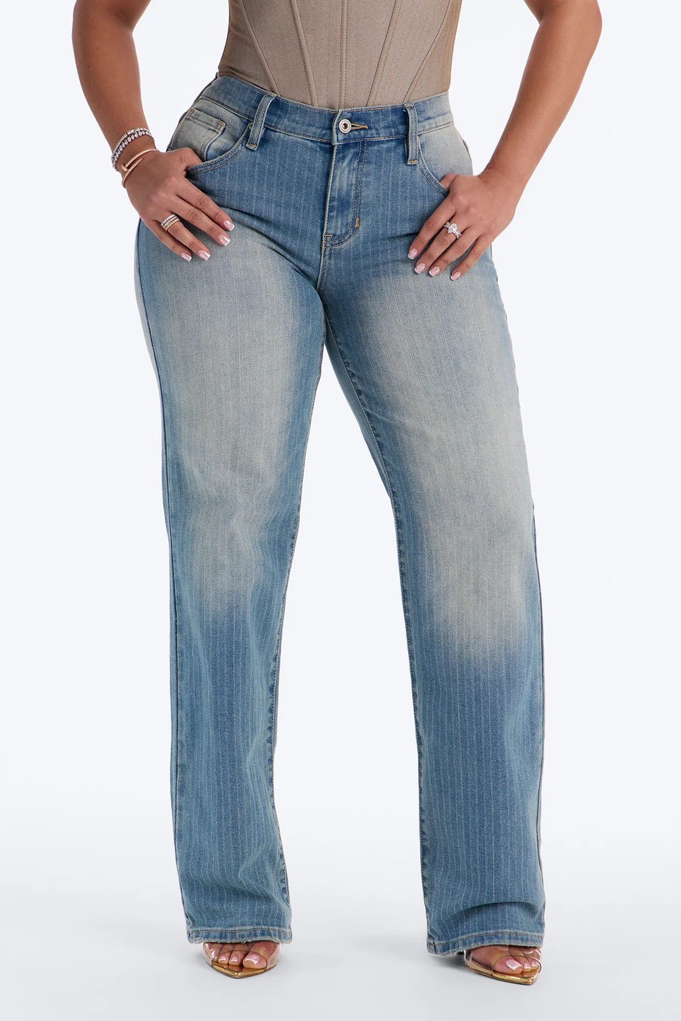 Legendary Status Striped Straight Leg Jeans - Medium Wash - Image 2