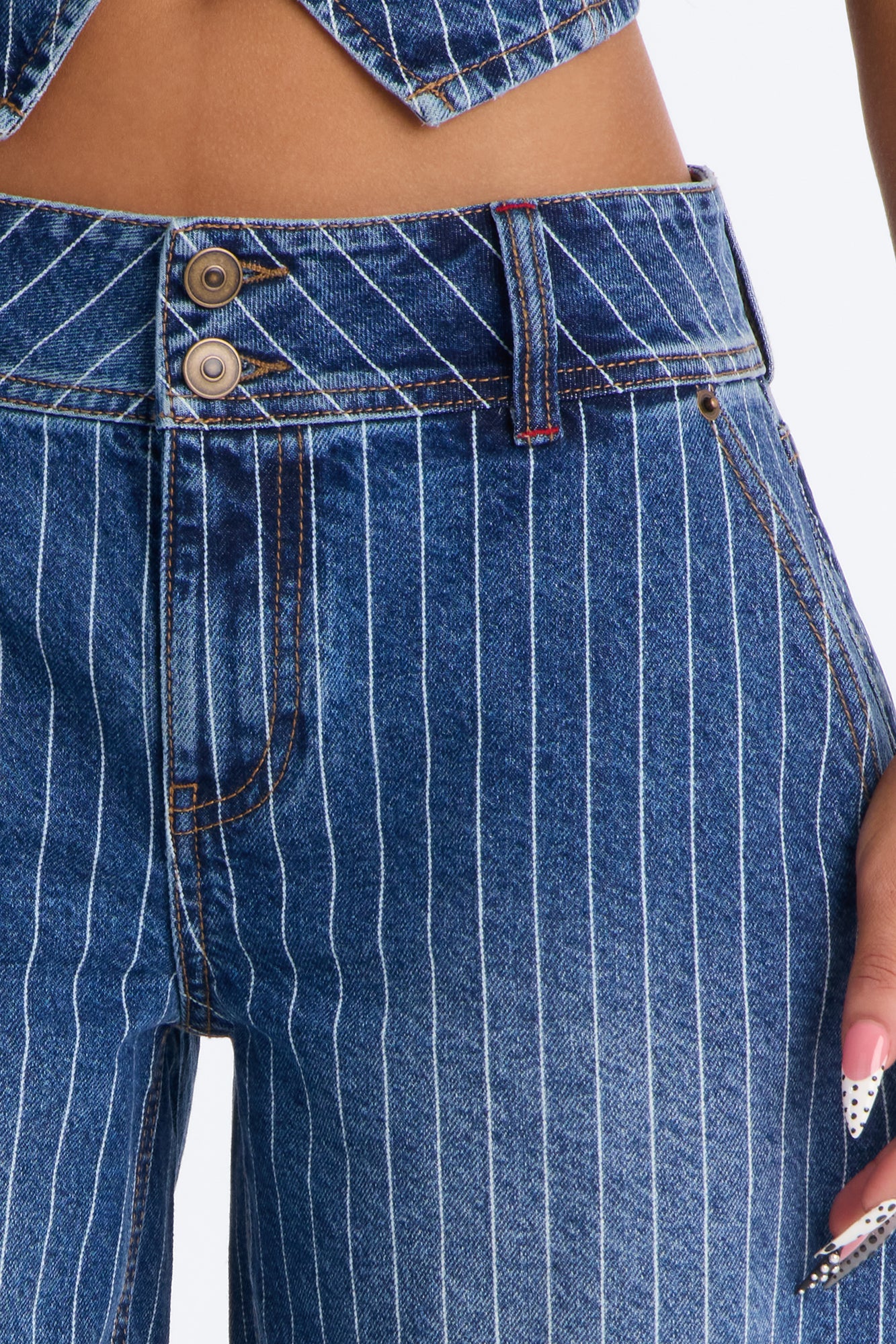 Legendary Striped Cuffed Denim Jorts - Dark Wash - Image 3