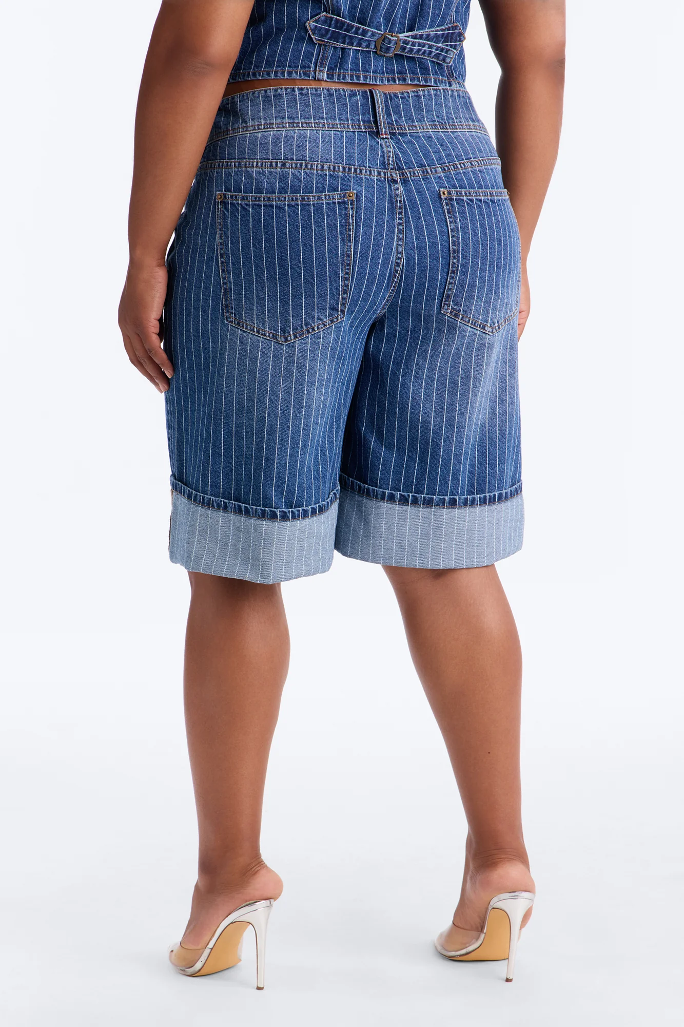 Legendary Striped Cuffed Denim Jorts - Dark Wash - Image 7