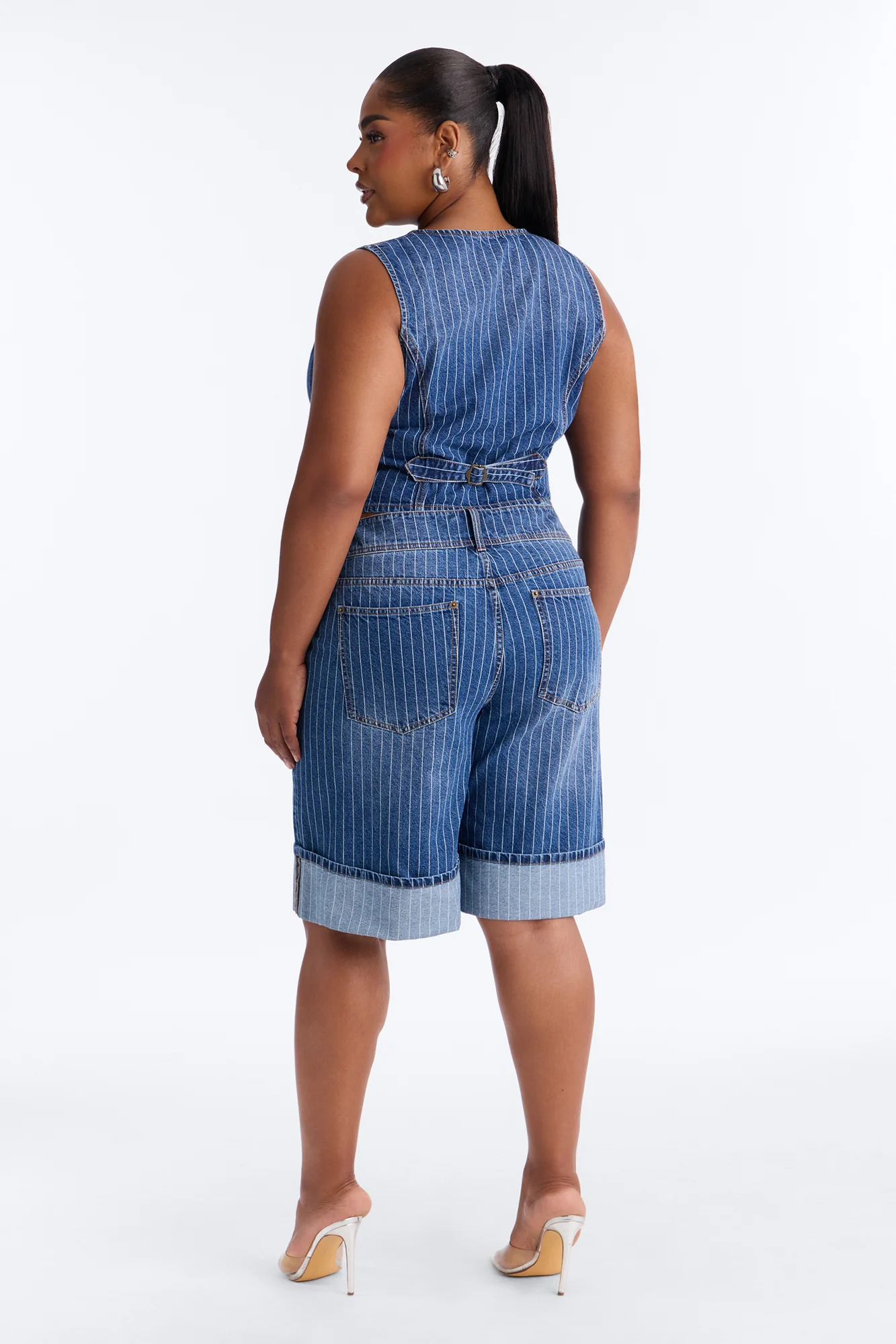 Legendary Striped Cuffed Denim Jorts - Dark Wash - Image 8