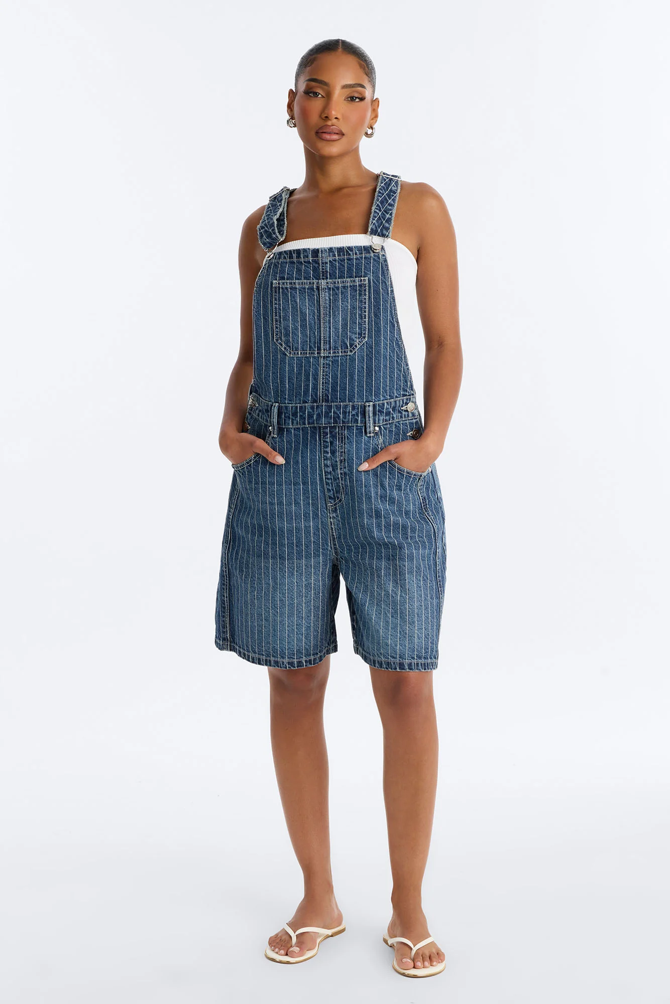 Legendary Striped Denim Shortalls - Medium Wash - Image 2
