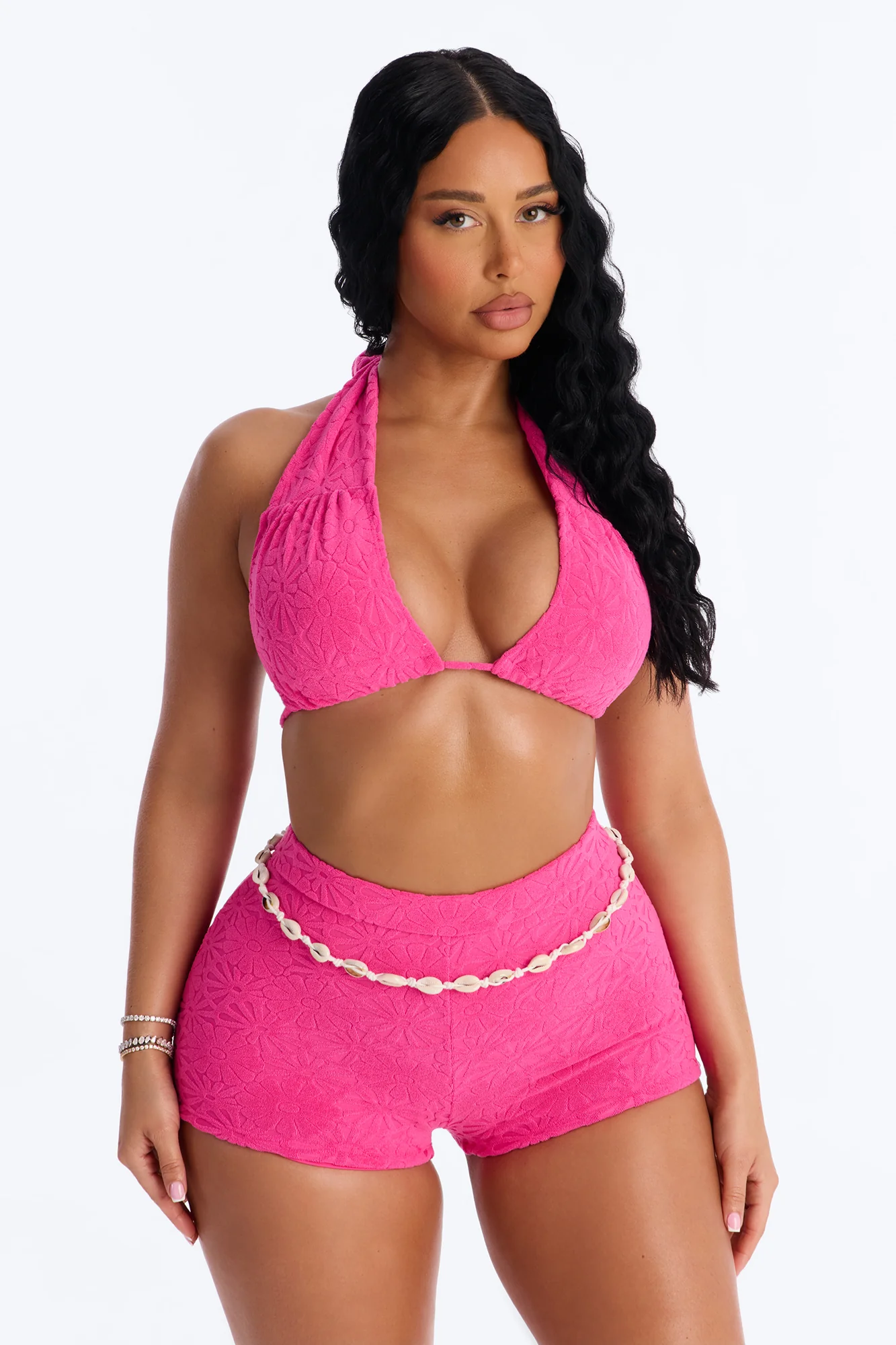 Leia Criss Cross Halter Boy Shorts 2 Piece Bikini - Fuchsia