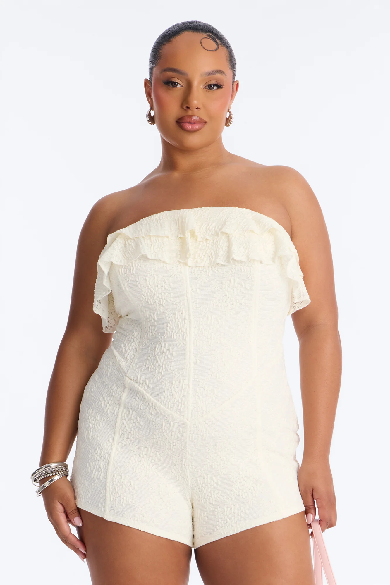 Leia Textured Lace Micro Romper - Ivory - Image 4