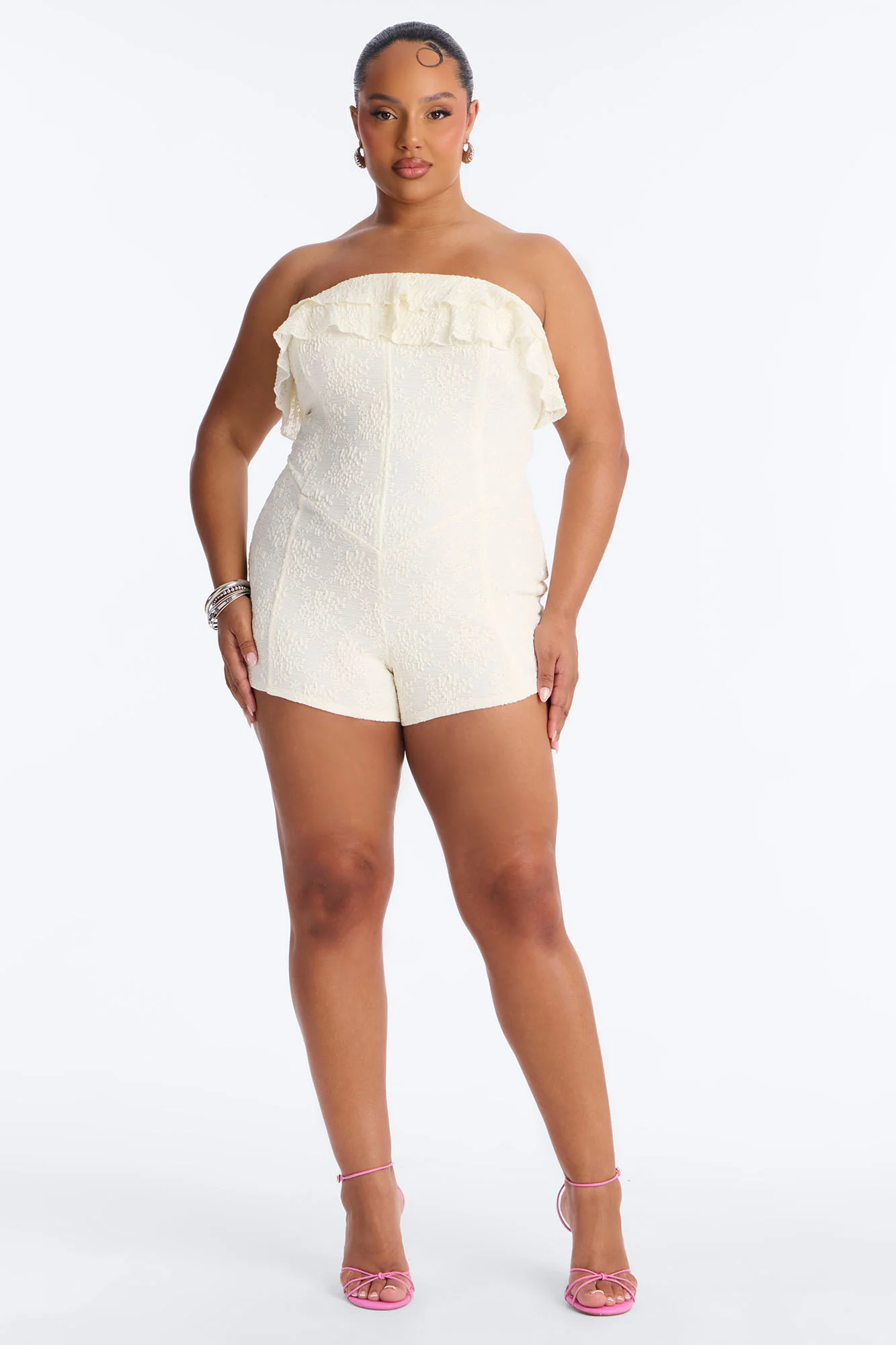 Leia Textured Lace Micro Romper - Ivory - Image 5