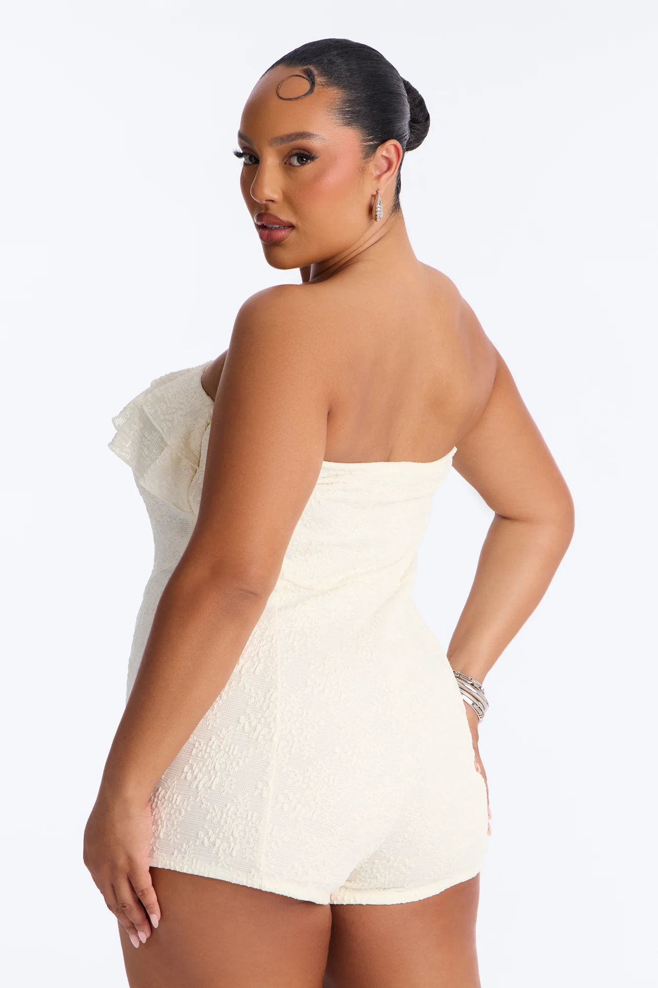 Leia Textured Lace Micro Romper - Ivory - Image 7