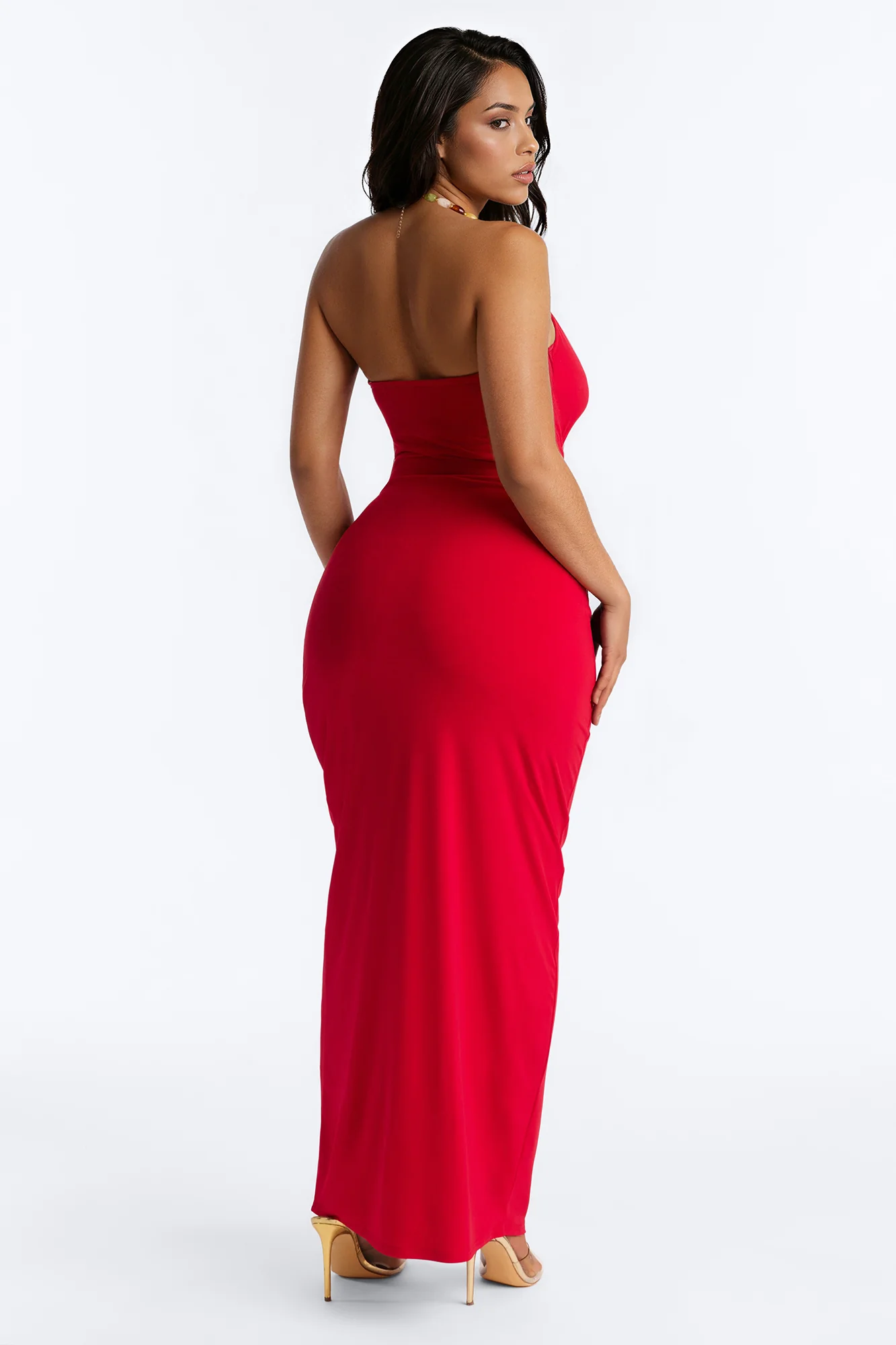 Leila Beaded Halter Maxi Dress - Red - Image 3