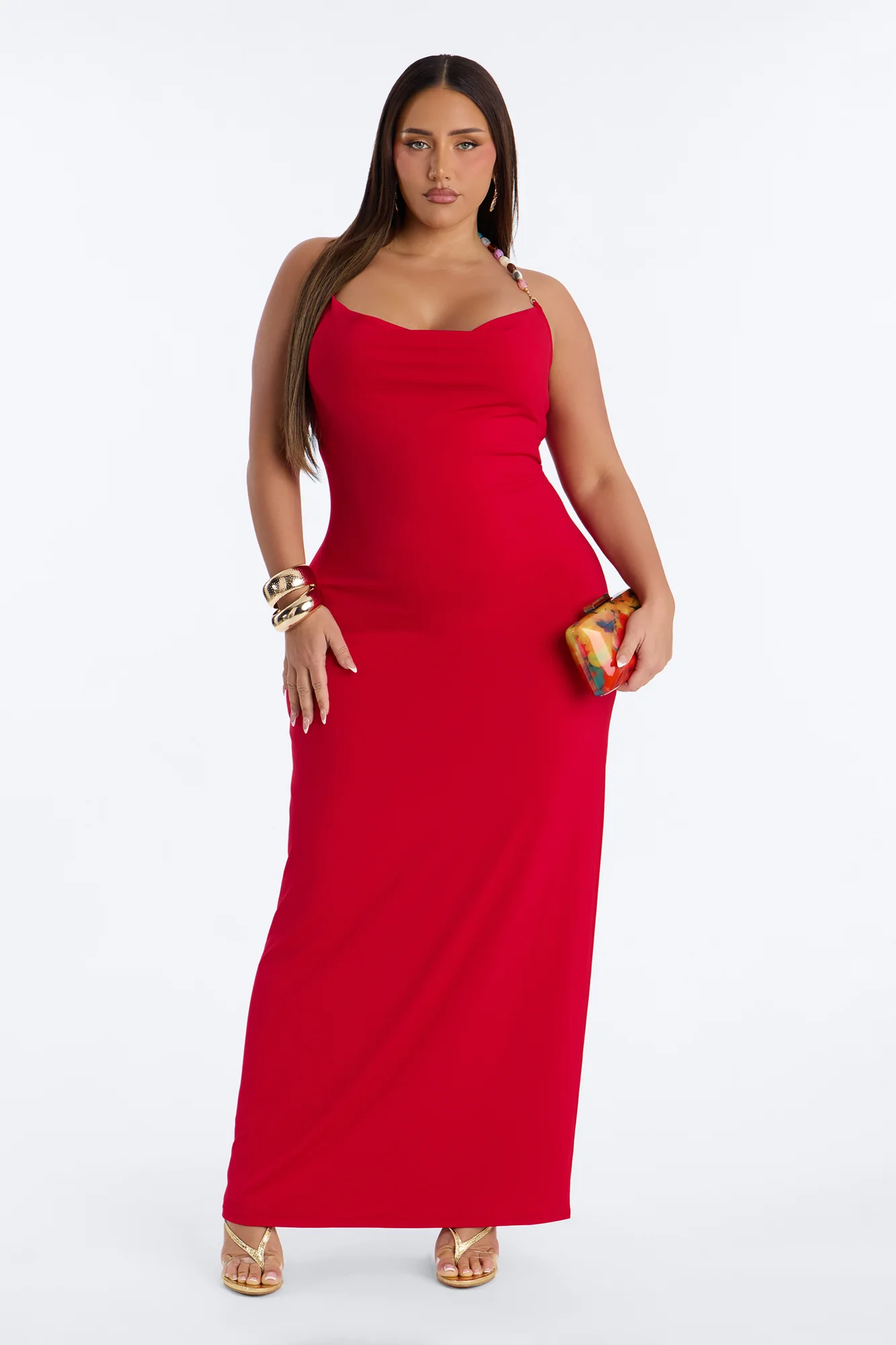 Leila Beaded Halter Maxi Dress - Red - Image 4