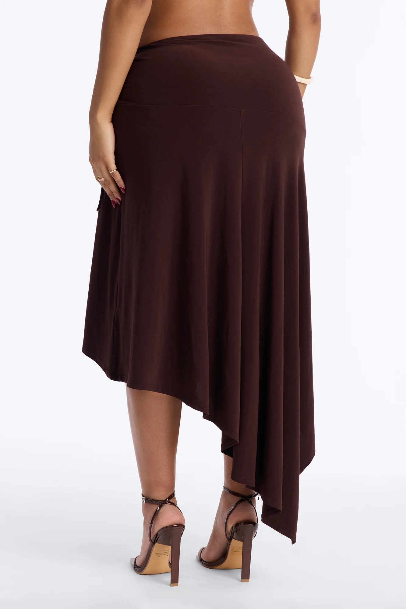 Leila Ruched Asymmetrical Midi Skirt - Chocolate - Image 4