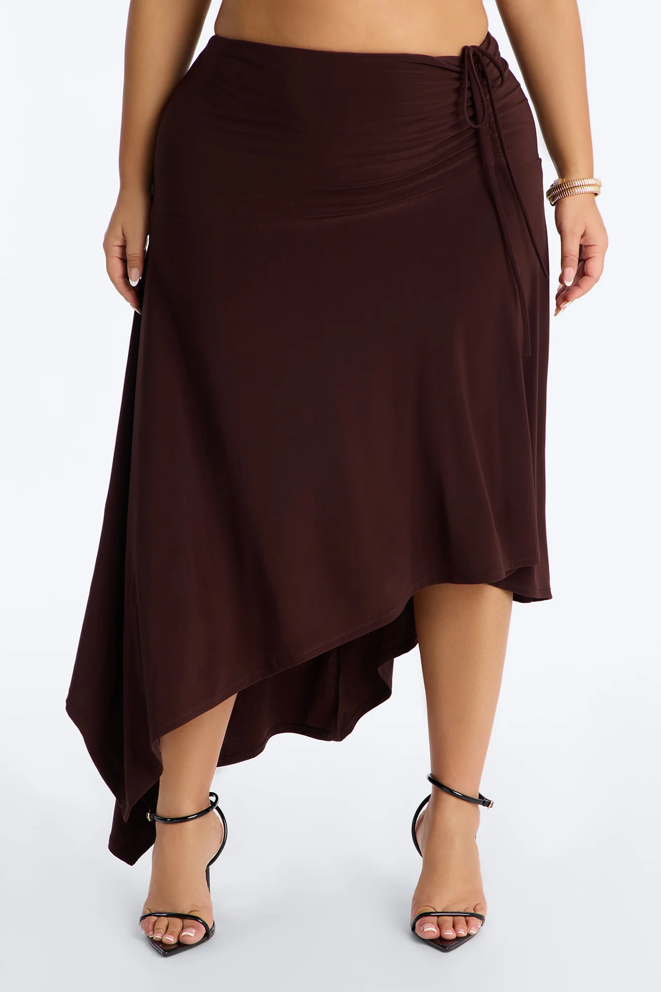 Leila Ruched Asymmetrical Midi Skirt - Chocolate - Image 6