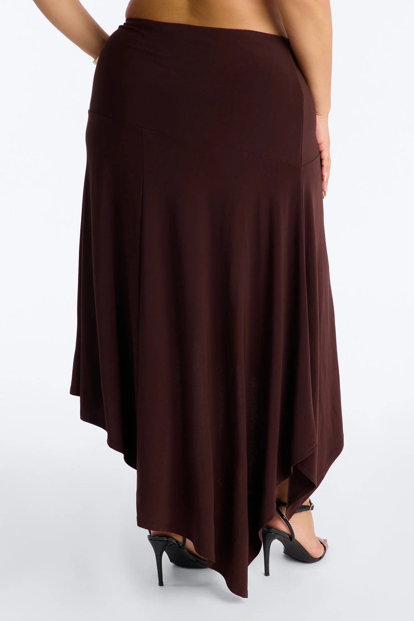 Leila Ruched Asymmetrical Midi Skirt - Chocolate - Image 7