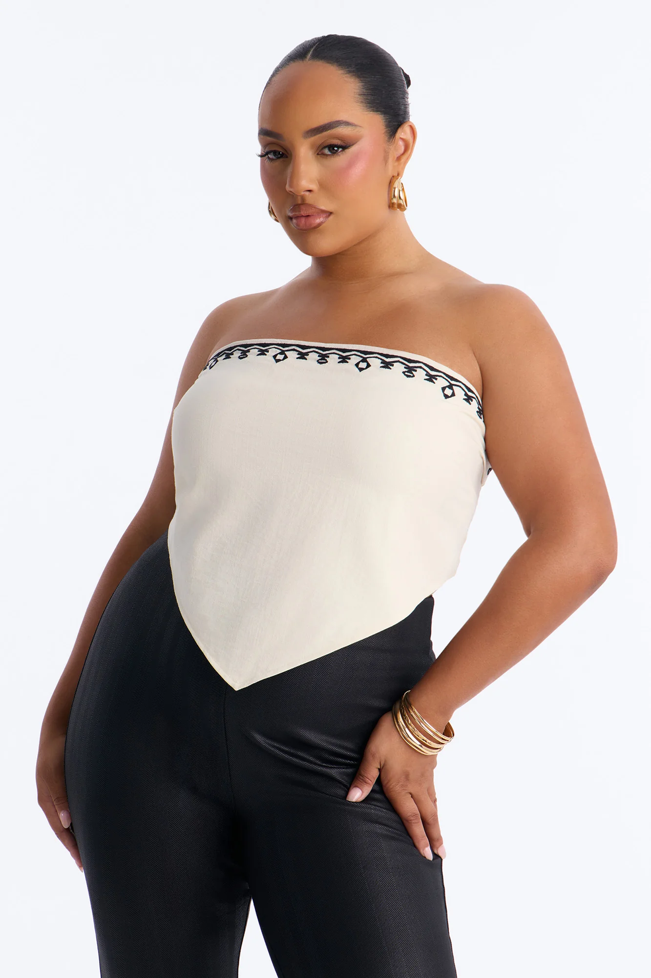Lemonade Kisses Lace Up Linen Handkerchief Top - Cream/combo - Image 5