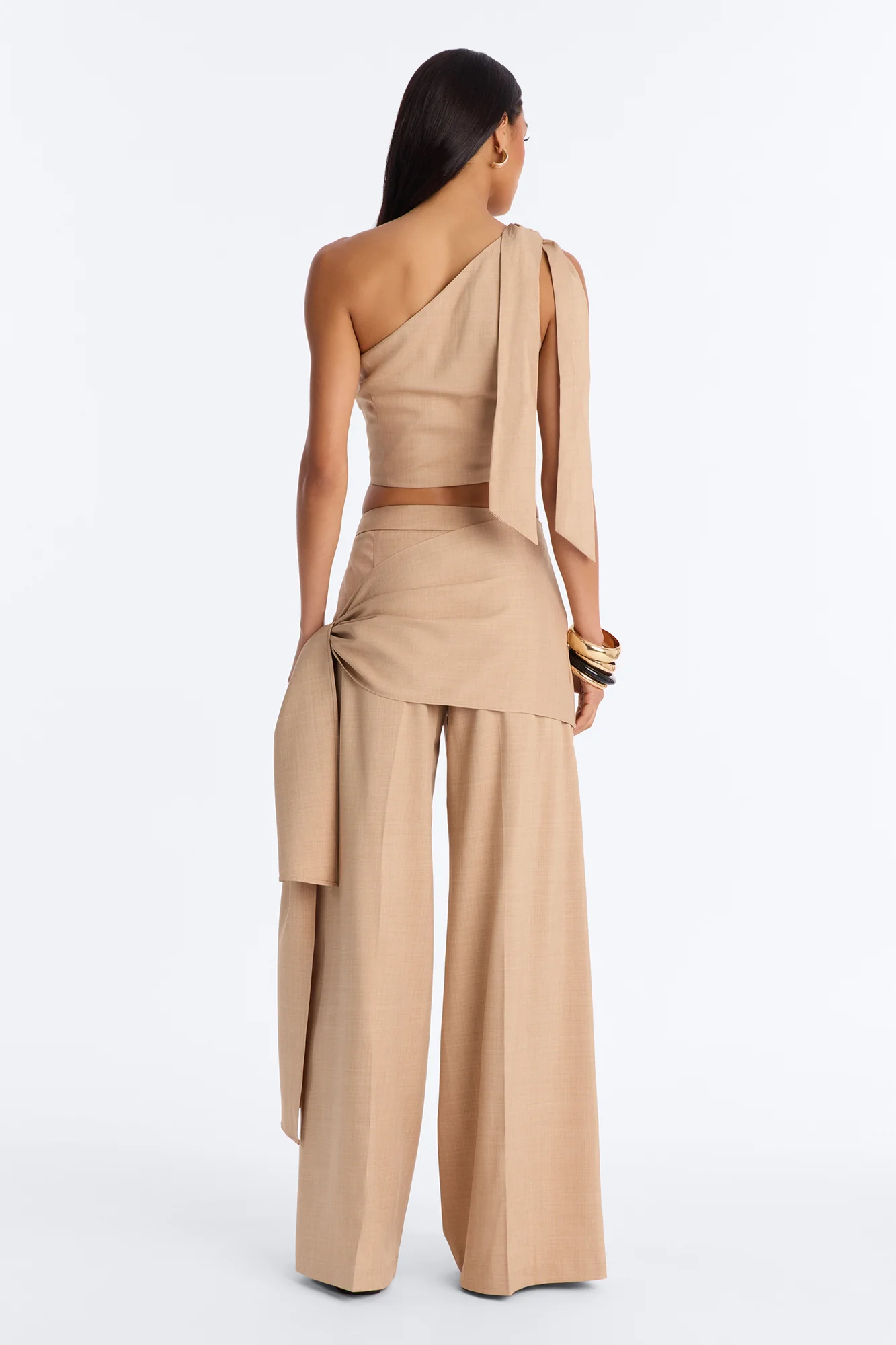 Lena Crepe One Shoulder Wrap Trouser Set - Taupe - Image 4