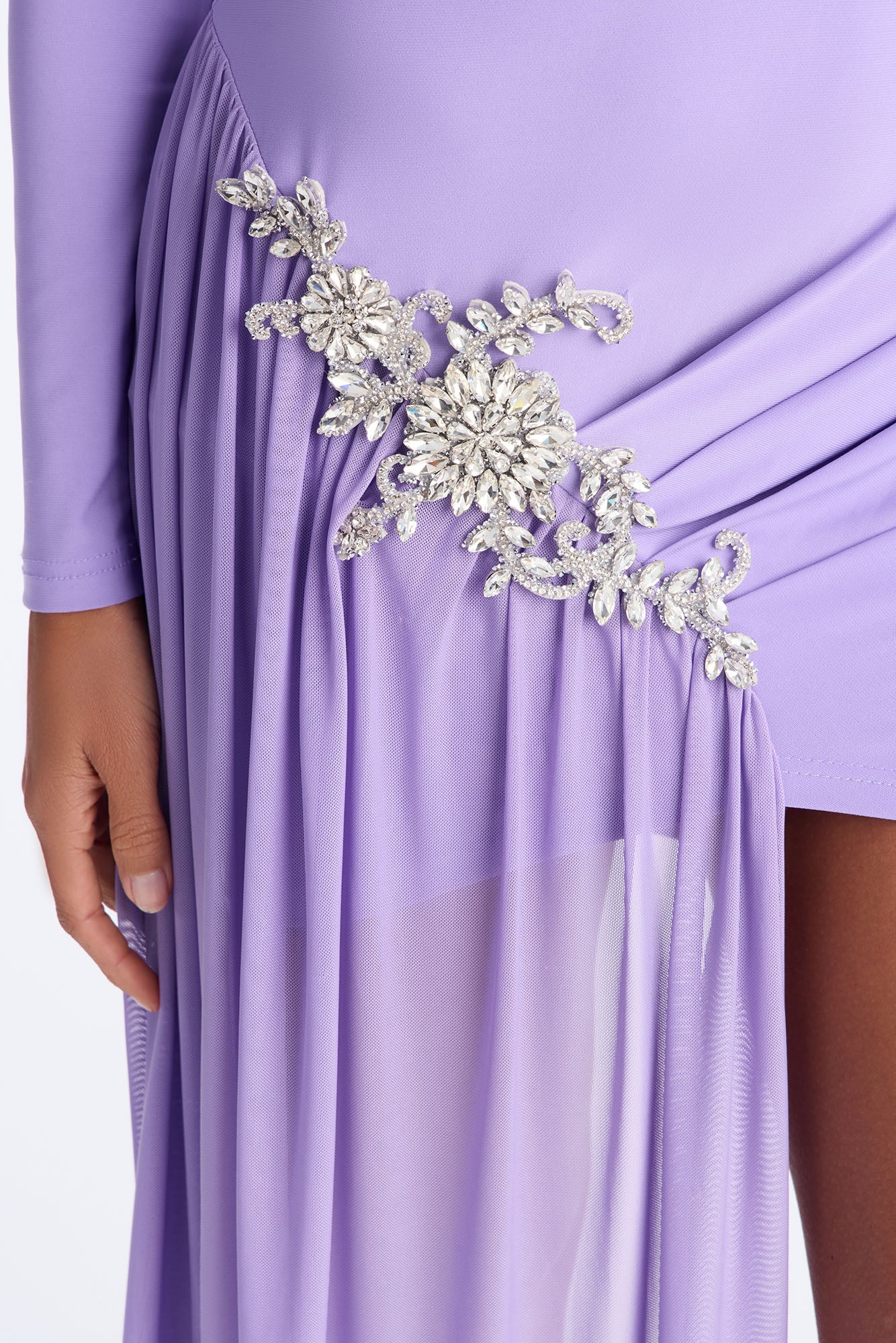 Leni Deep V-Neck Embellished Draped Mini Dress - Purple - Image 3