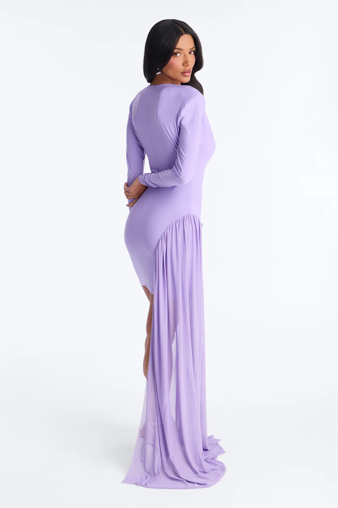 Leni Deep V-Neck Embellished Draped Mini Dress - Purple - Image 4