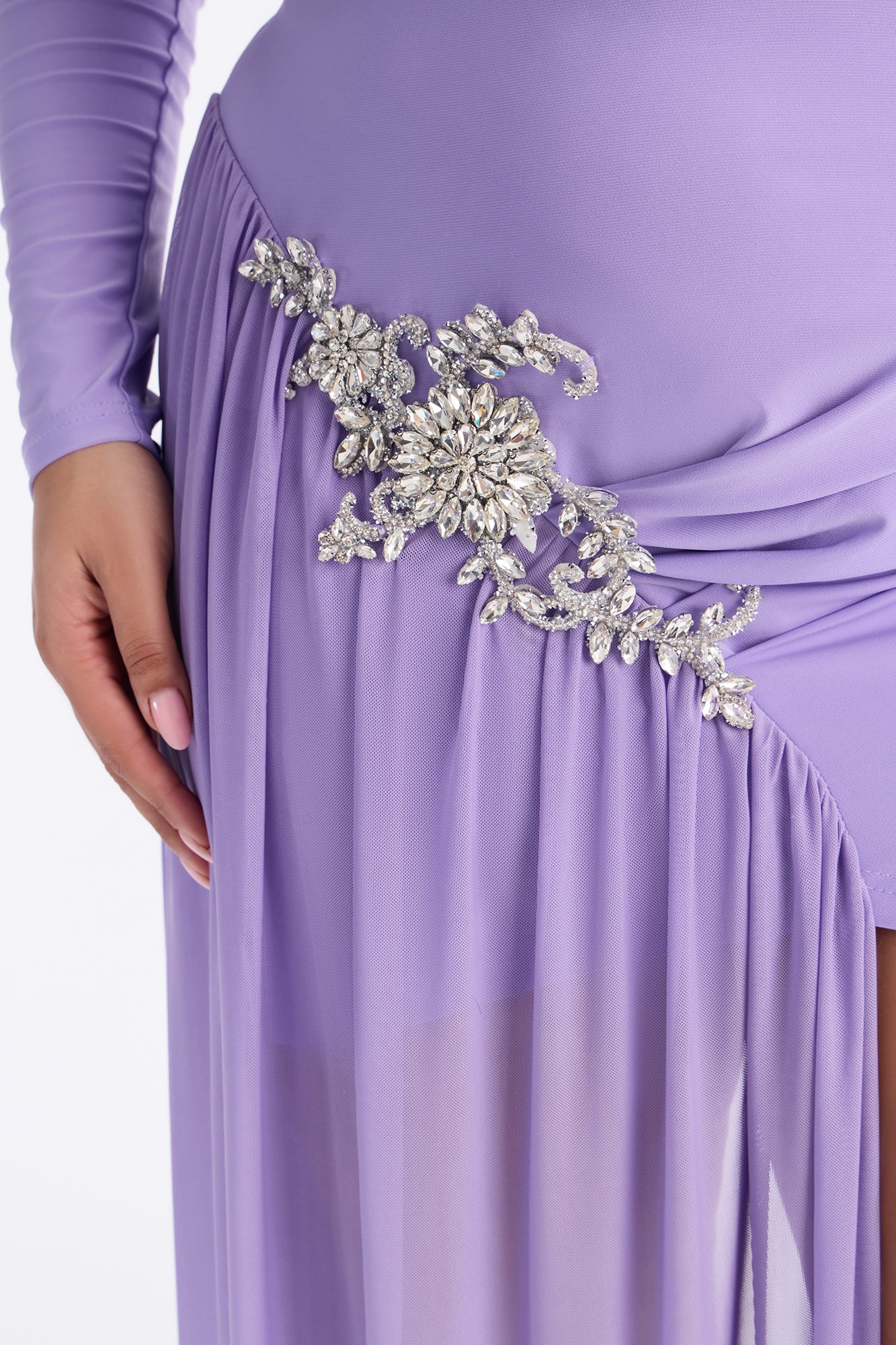 Leni Deep V-Neck Embellished Draped Mini Dress - Purple - Image 7