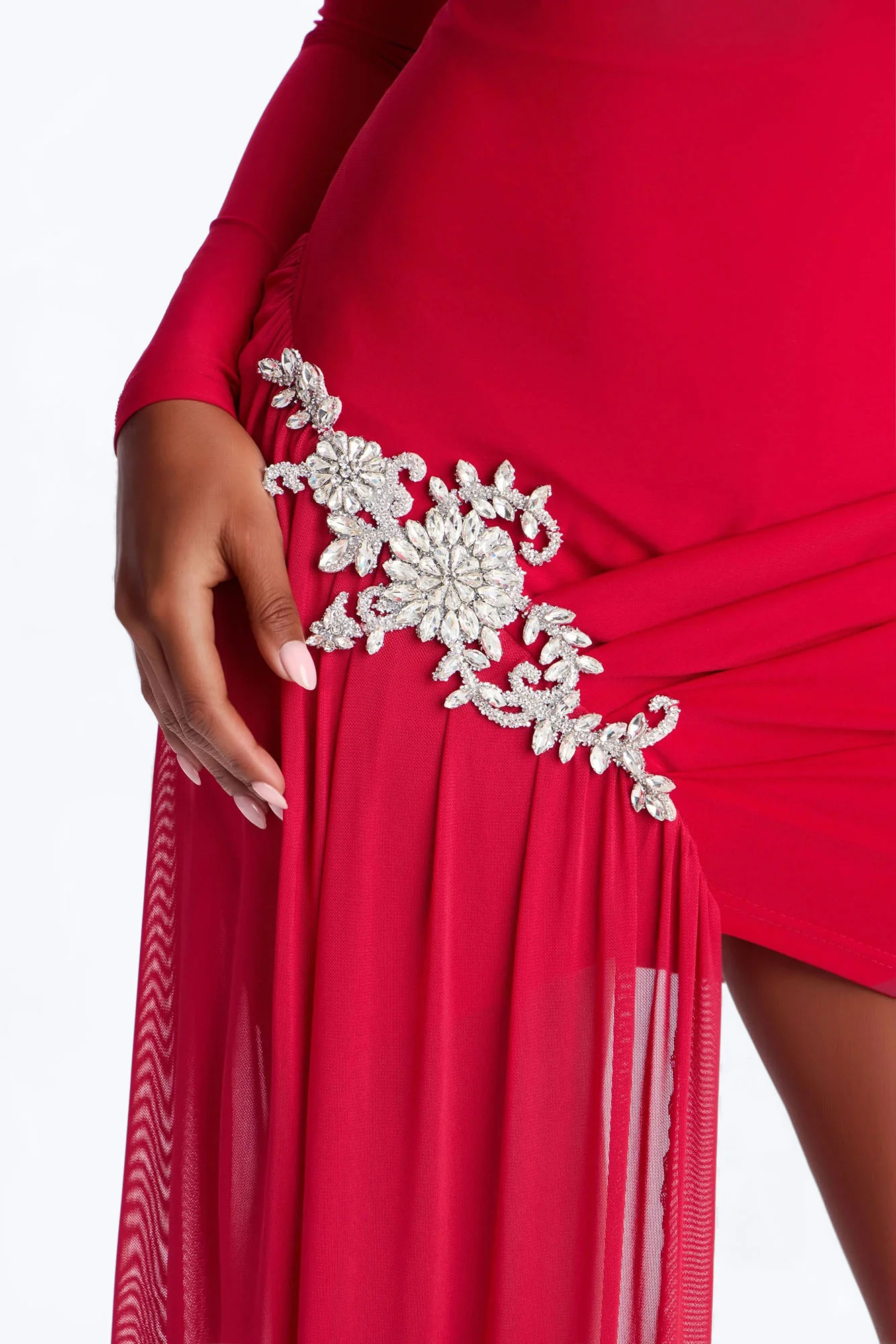 Leni One Shoulder Embellished Draped Mini Dress - Red - Image 3
