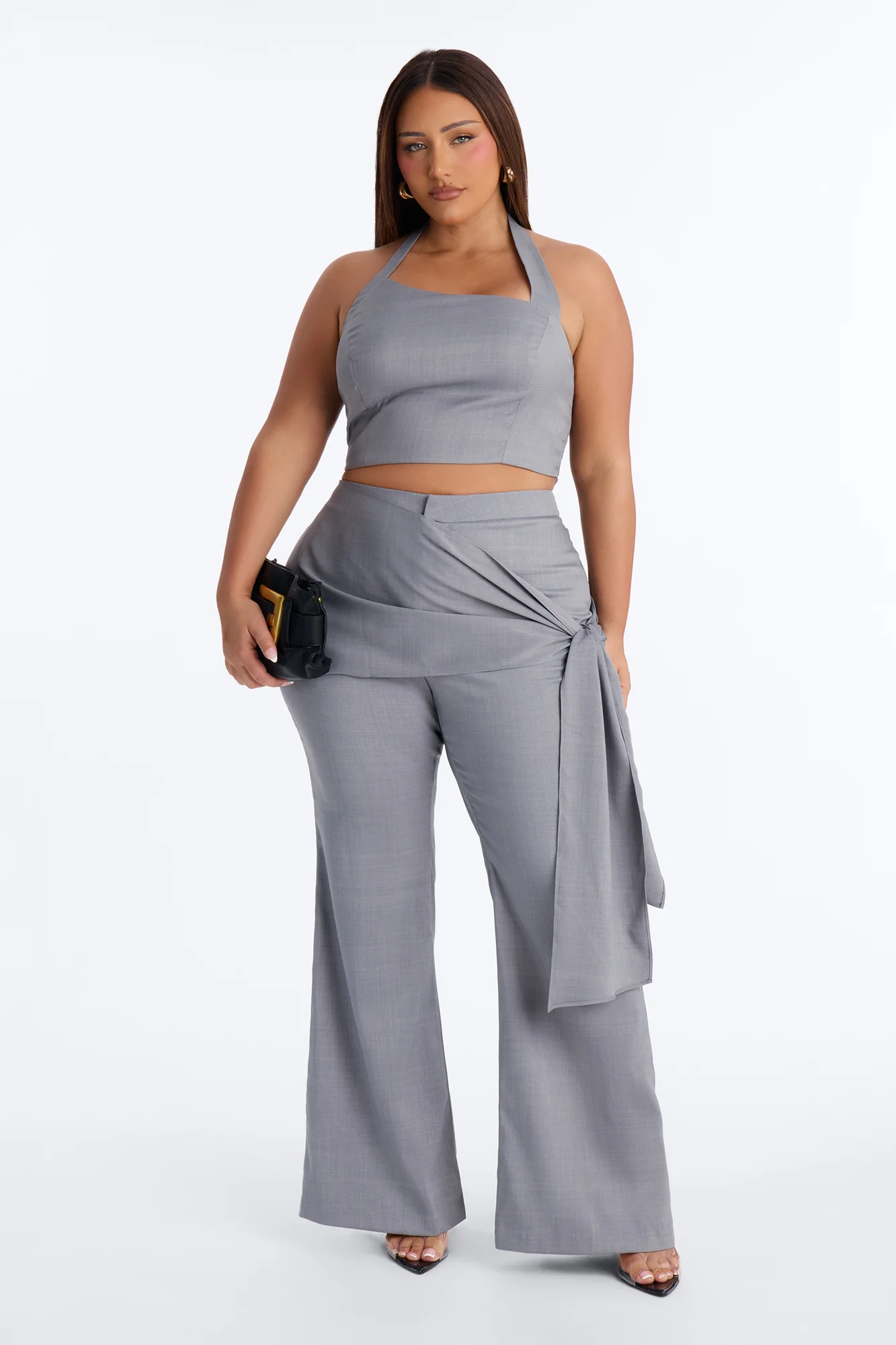 Lennon Asymmetrical Wrap Trouser Set - Grey - Image 4