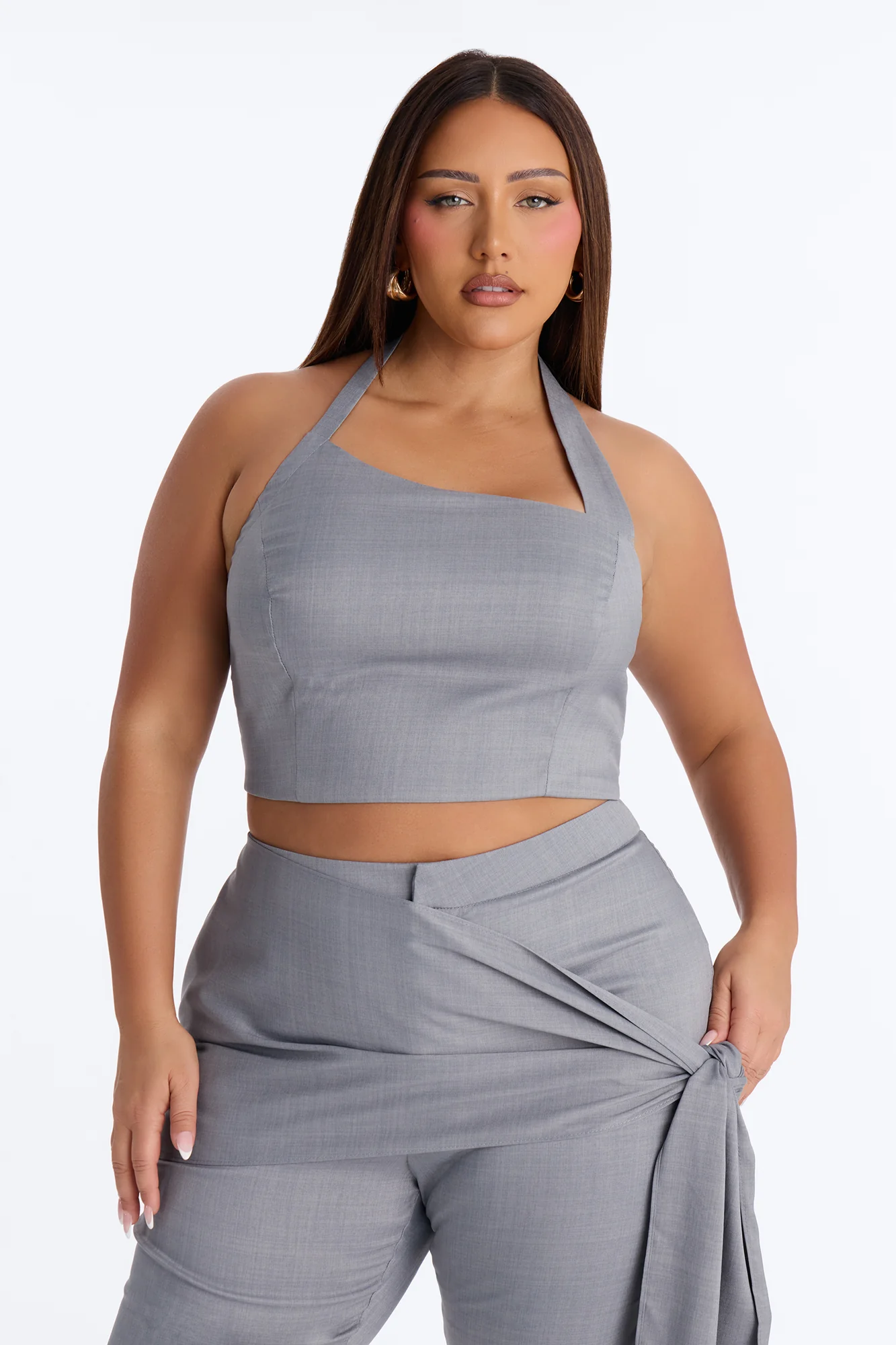 Lennon Asymmetrical Wrap Trouser Set - Grey - Image 5