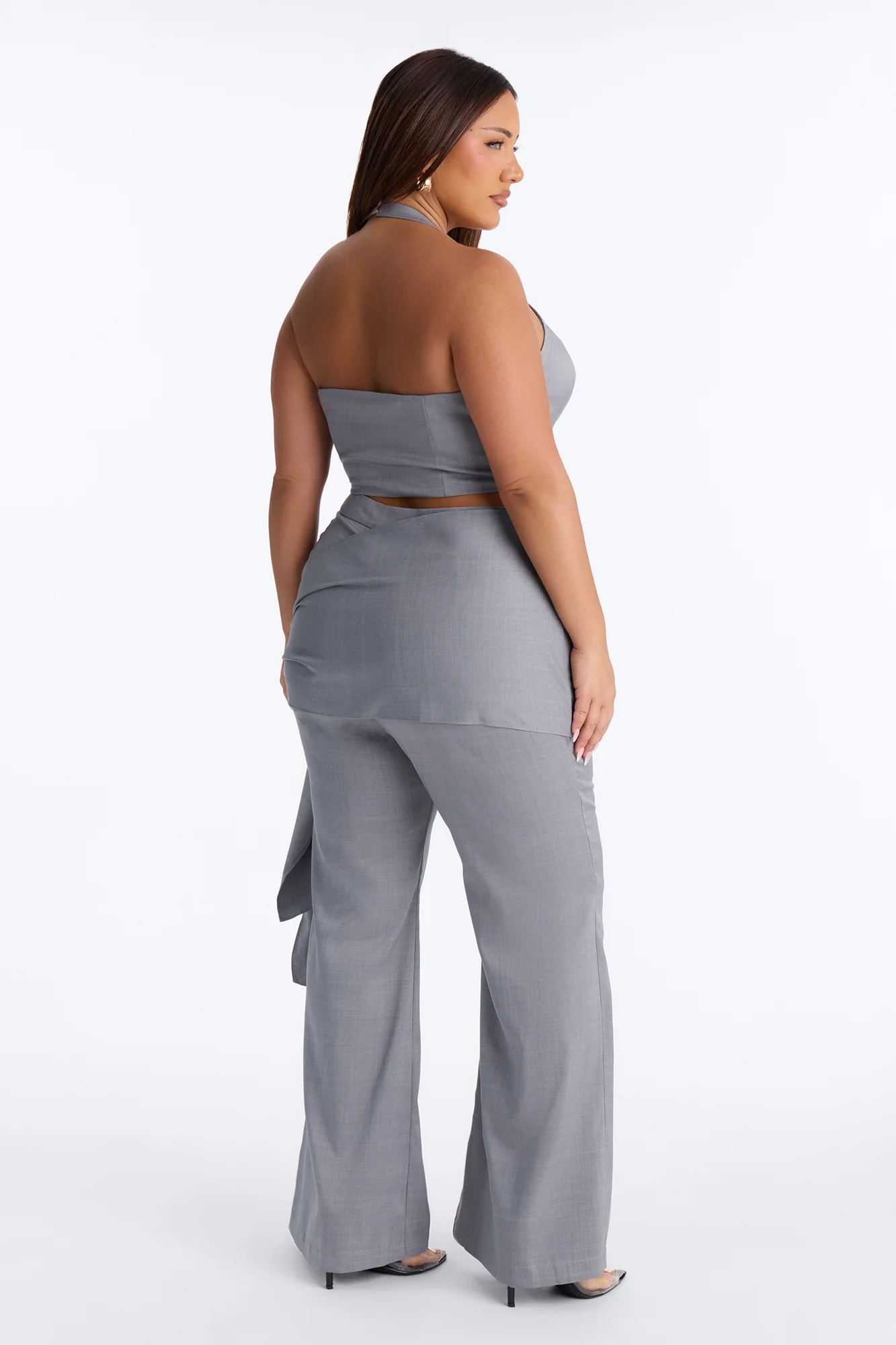 Lennon Asymmetrical Wrap Trouser Set - Grey - Image 7