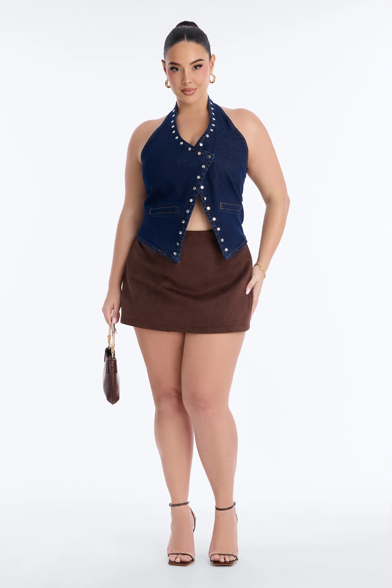 Leon Studded Denim Halter Top - Dark Wash - Image 6