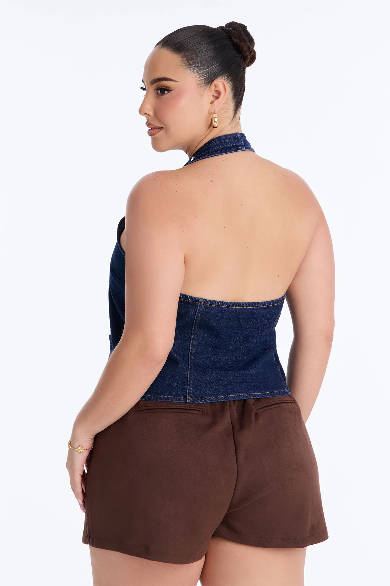 Leon Studded Denim Halter Top - Dark Wash - Image 8
