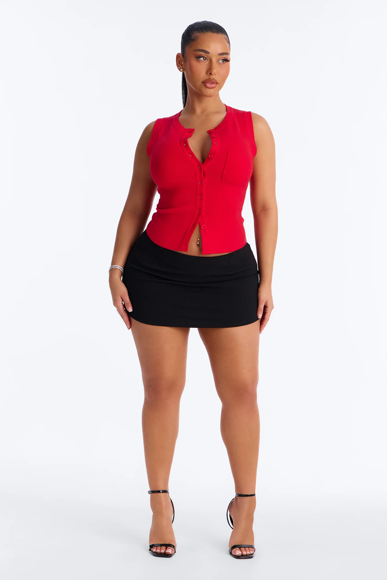Leona Button Up Sweater Top - Red - Image 2