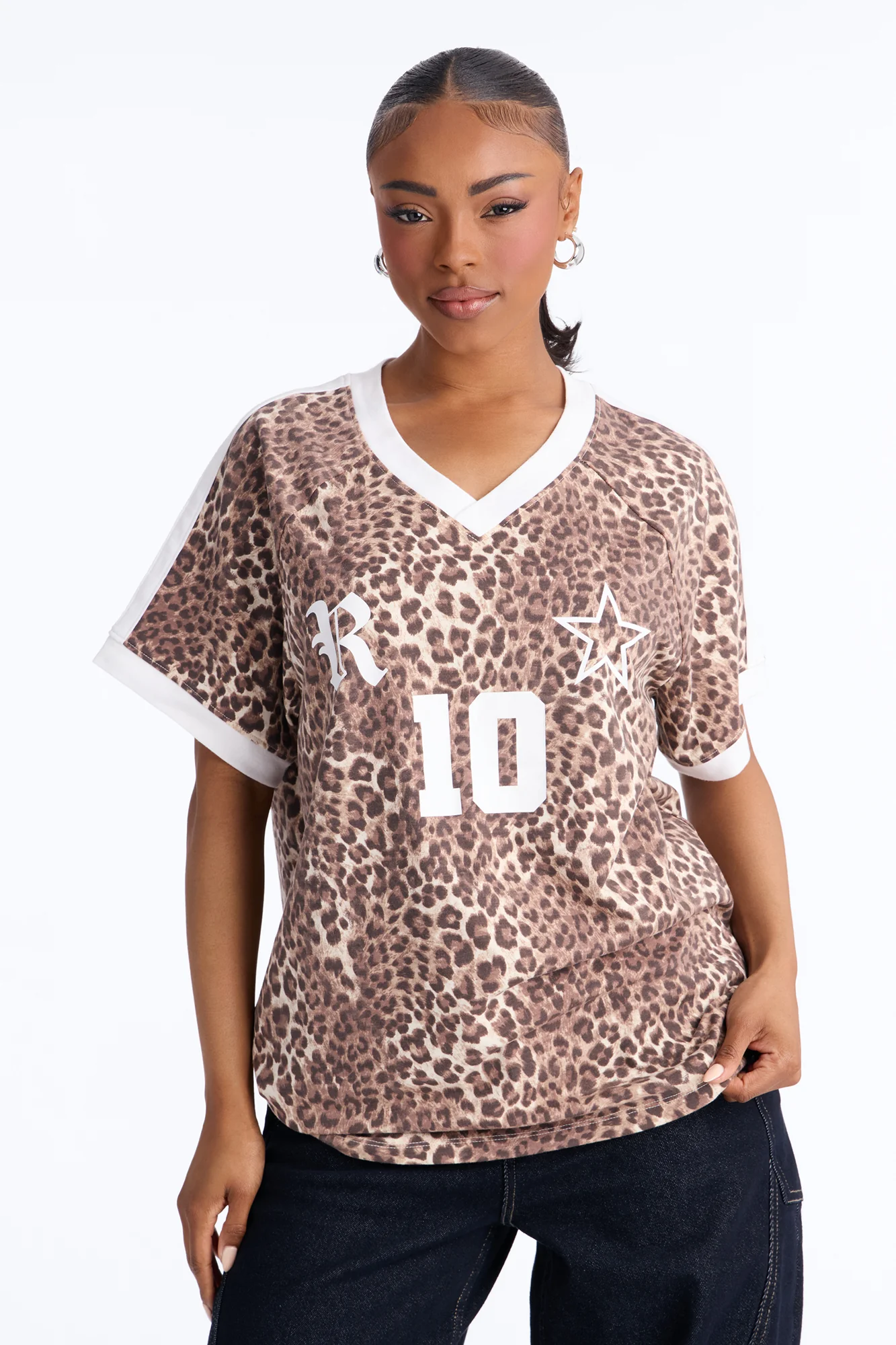 Leopard League V Neck Short Sleeve Tshirt - Leopard