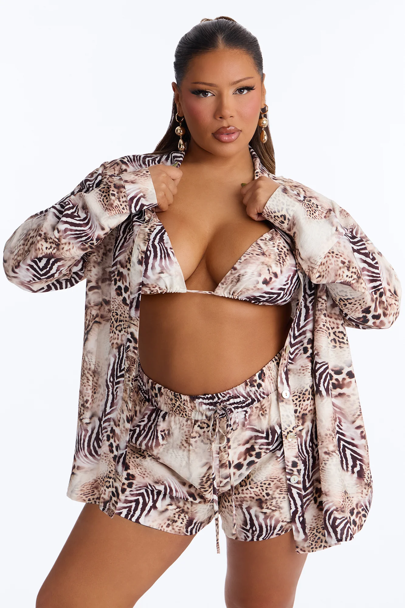 Leopard Legacy 3 Piece Short Set - Brown Combo - Image 6