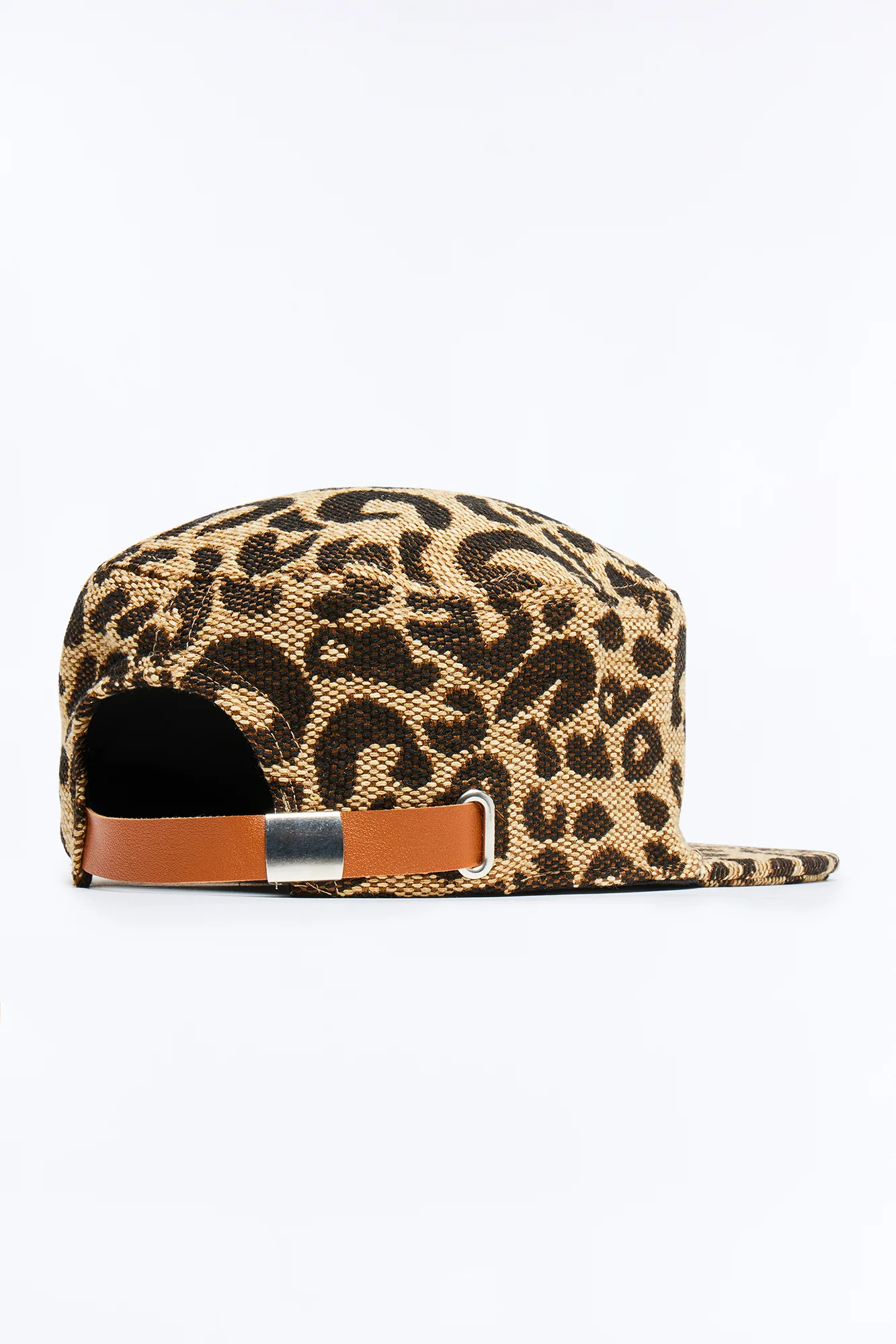 Leopard Print Flat Top Snapback Hat - Brown - Image 5