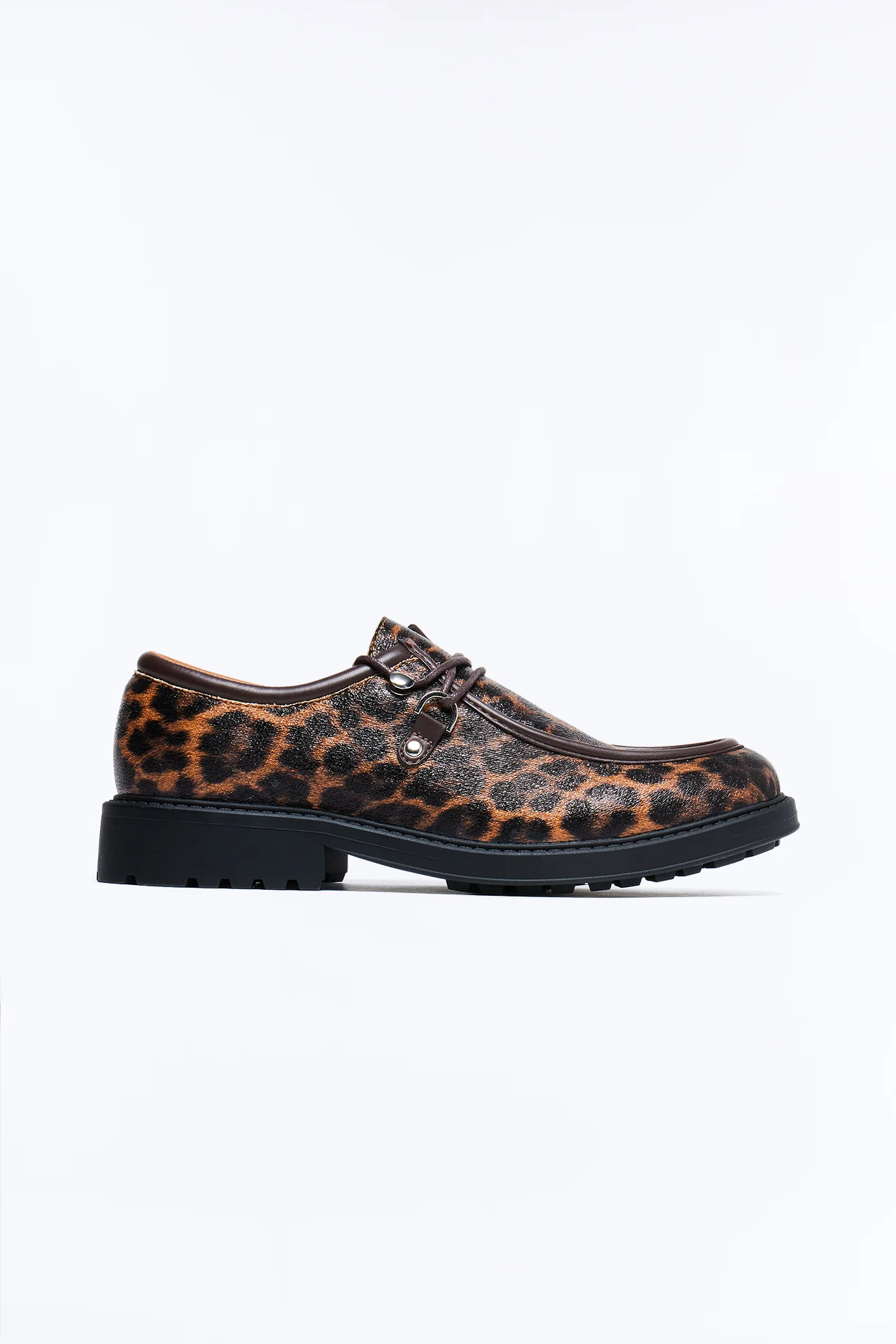 Leopard Print Lug Sole Lace Up Shoe - Brown/combo