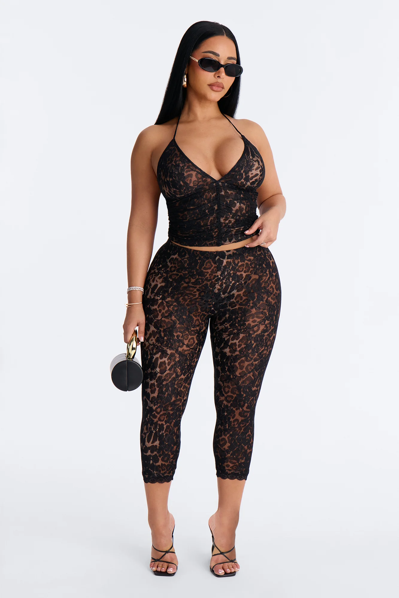Leora Laced Leopard Capri Set - Black/combo