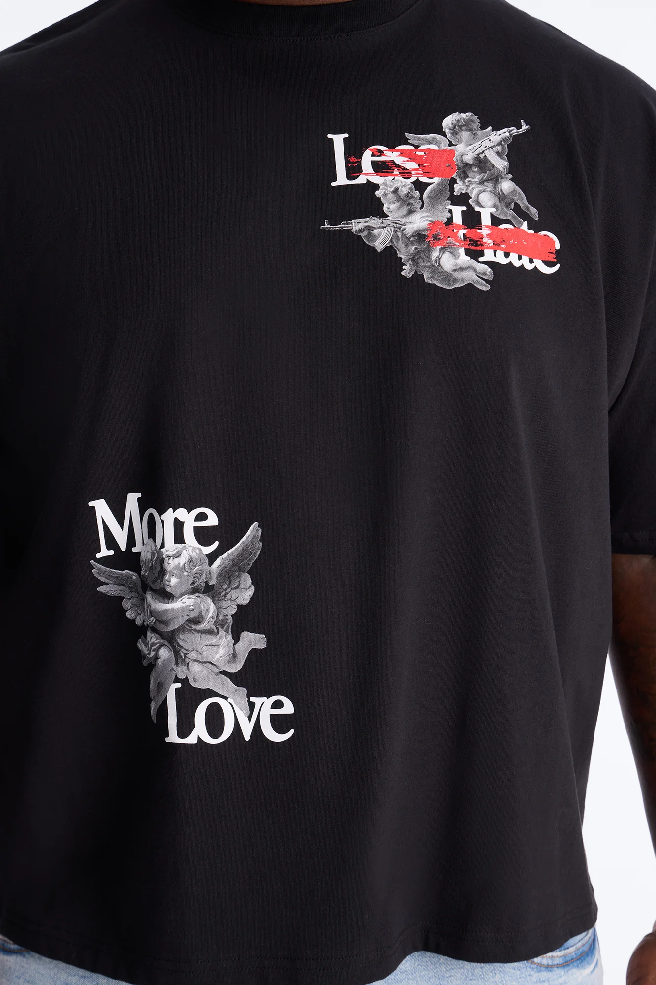 Less Hate More Love Boxy Short Sleeve Tee - Black - Image 3