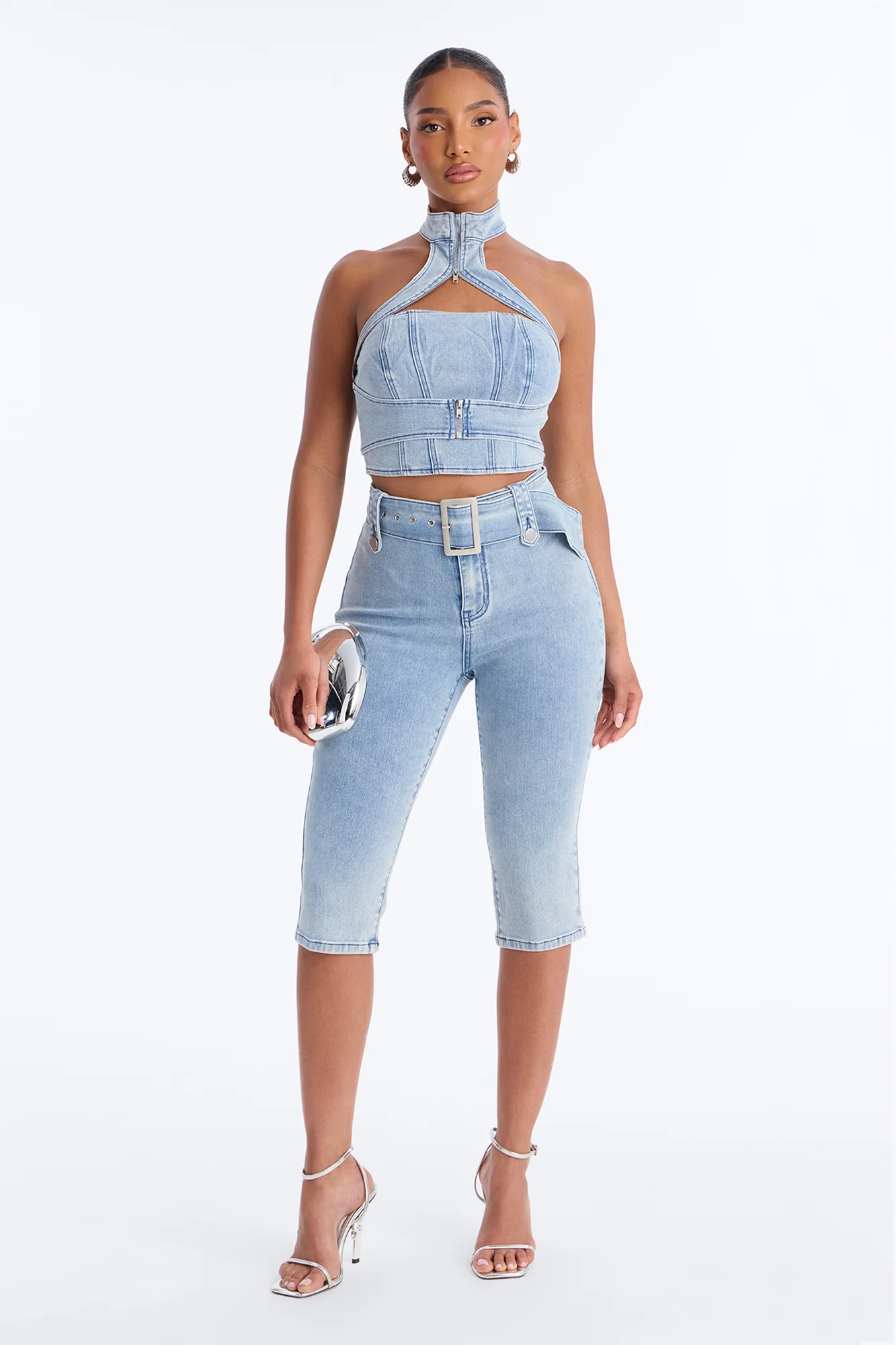 Let Me Adore You Capri Set - Light Wash