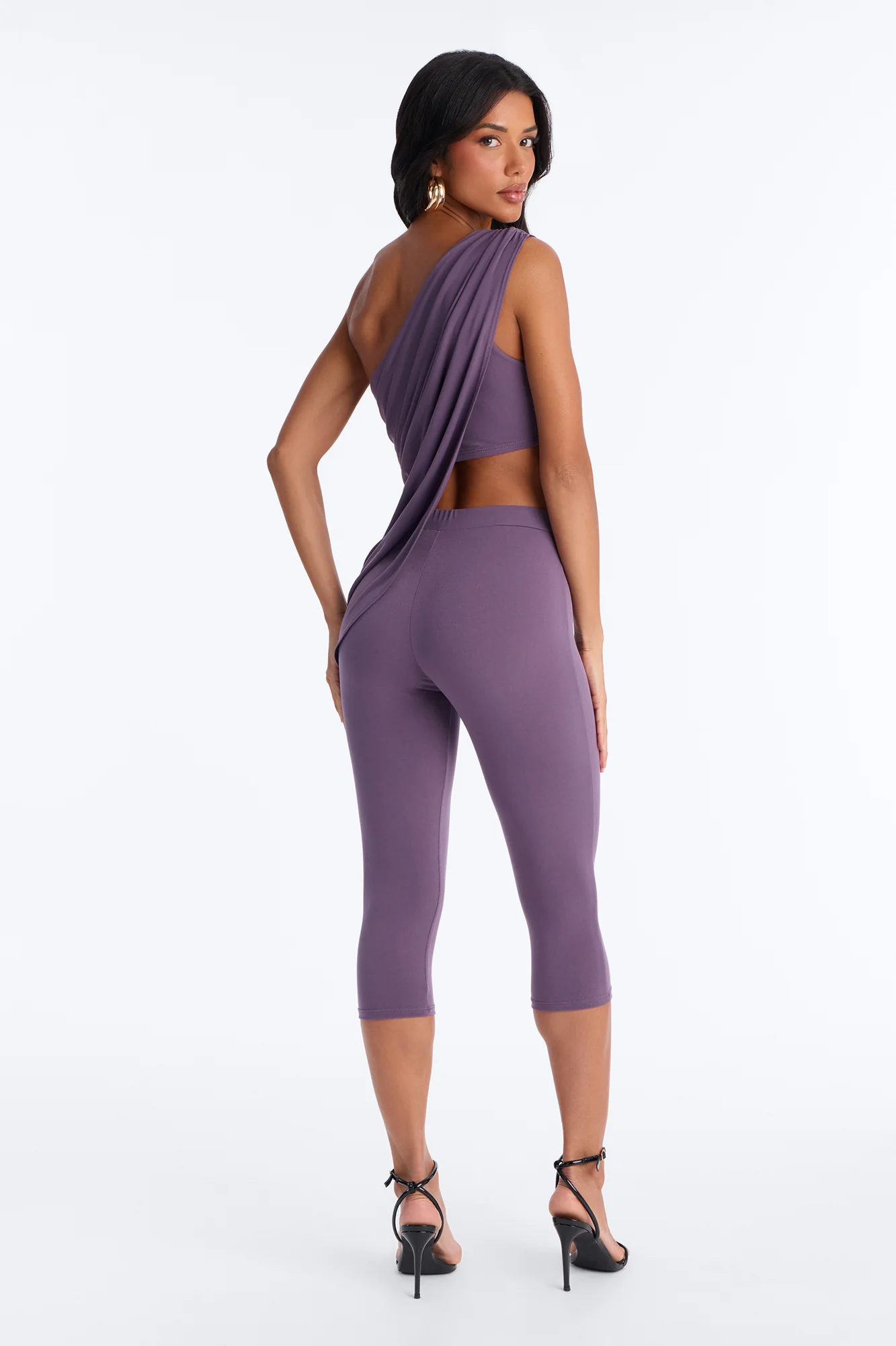 Leticia Draped One Shoulder Capri Set - Purple - Image 4