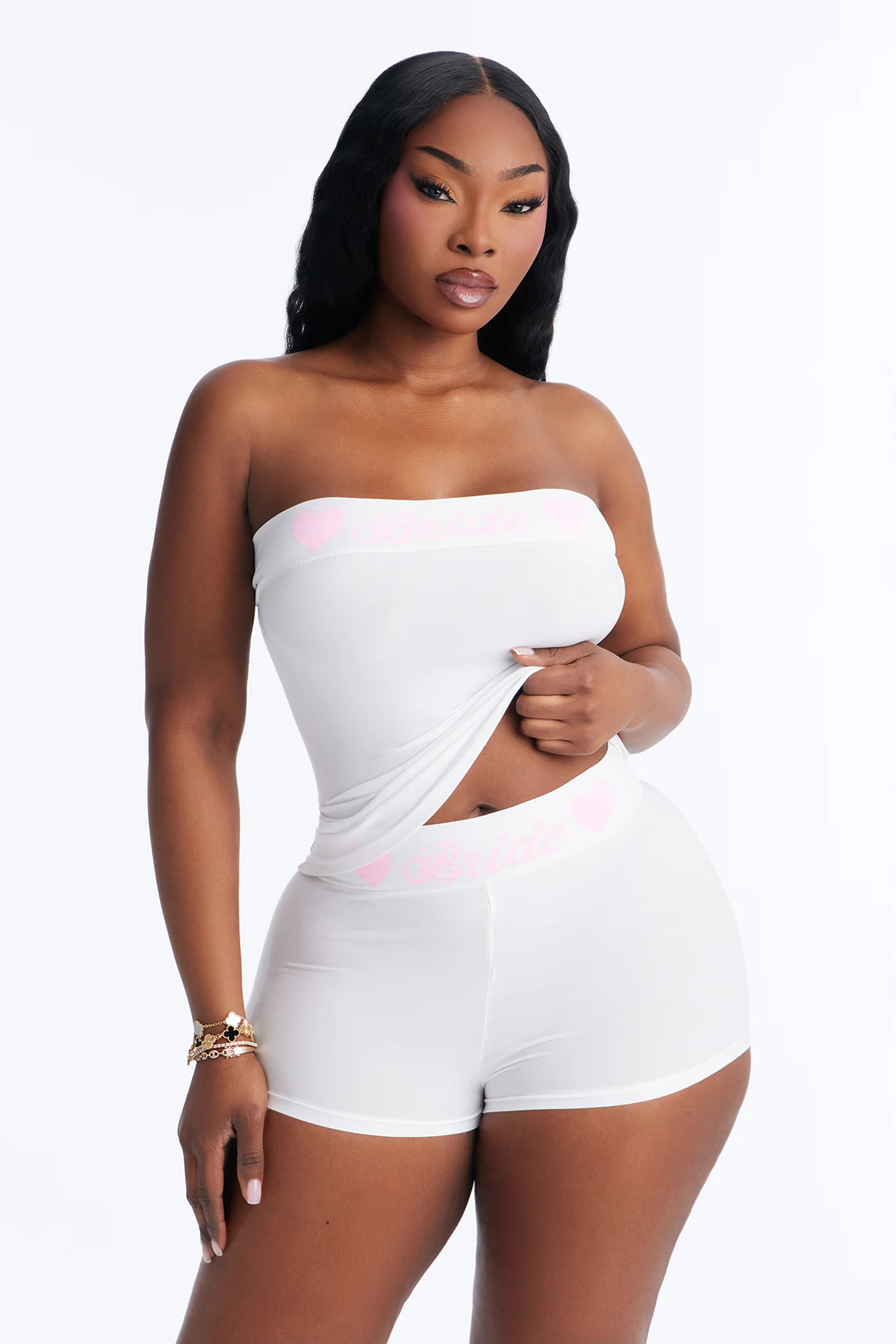 Let's Bach Bride PJ Tank & Short Set - White/Pink - Image 4