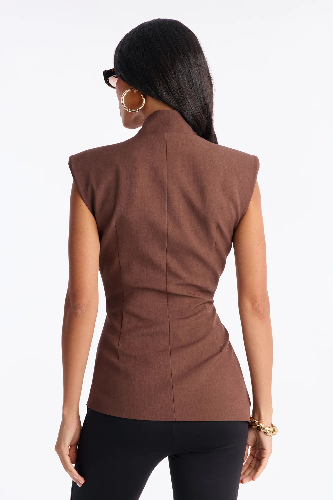 Let's Get Going Shoulder Pads Pleated Top - Brown - Image 4