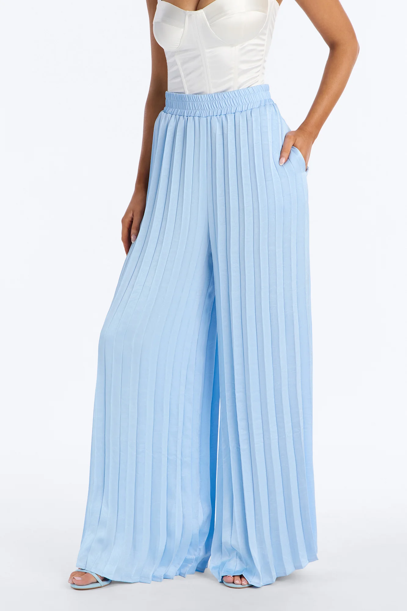 Let's Go Babe Satin Wide Leg Pant 32 - Light Blue - Image 2