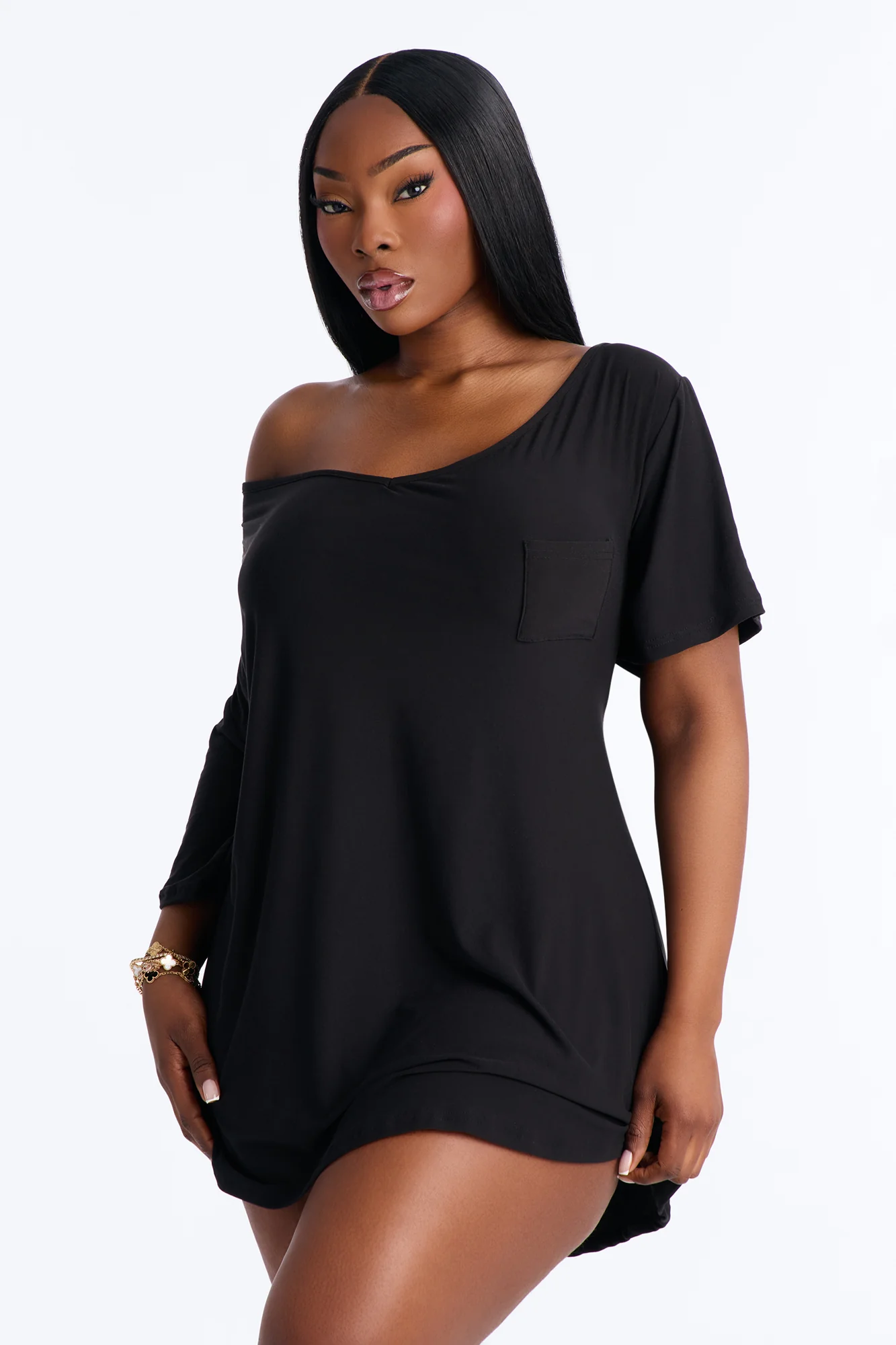 Let's Hang Sleep Tee - Black - Image 4