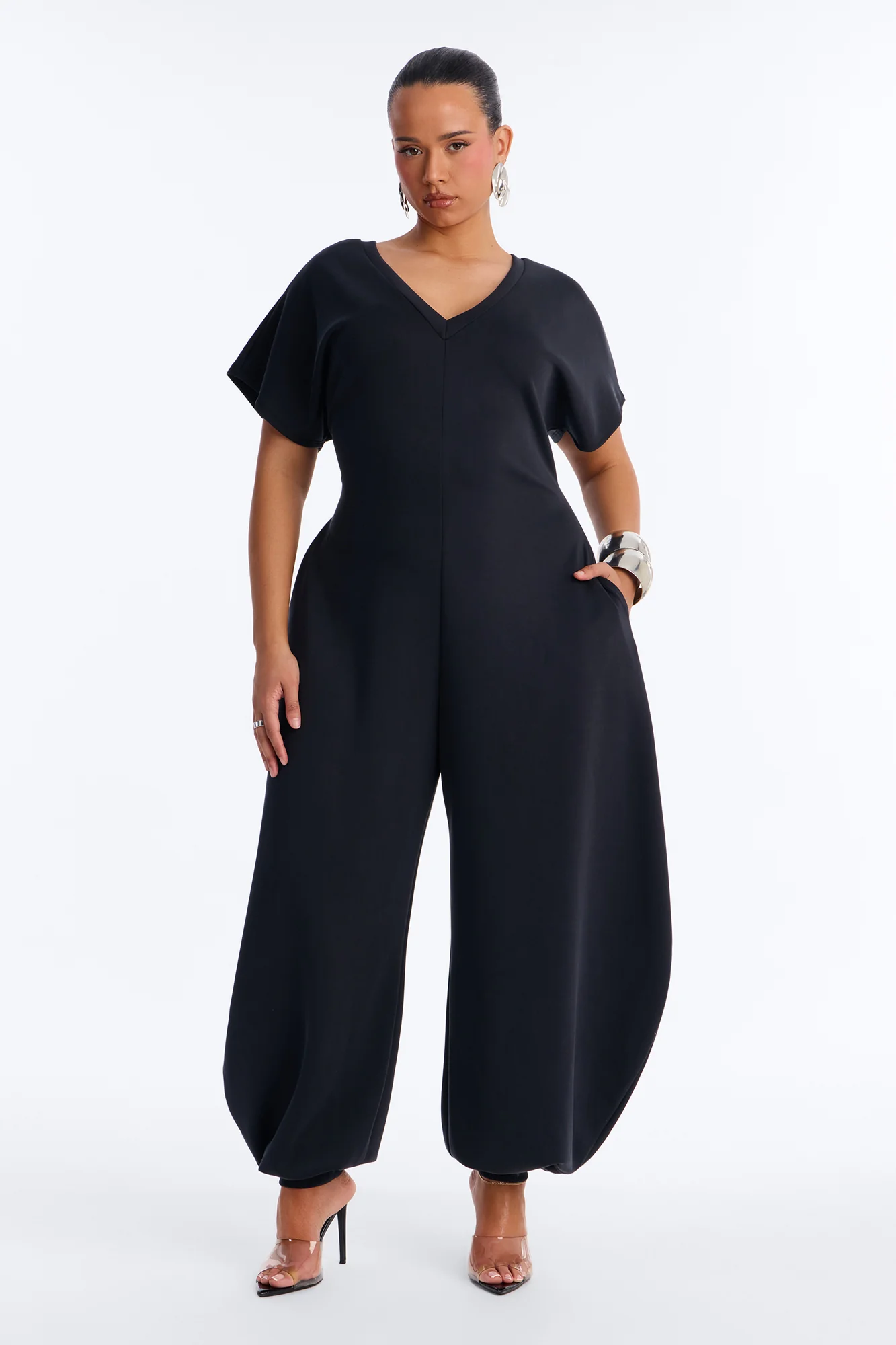 Let's Relax Barrel Wide Leg Jumpsuit - Black - Image 5